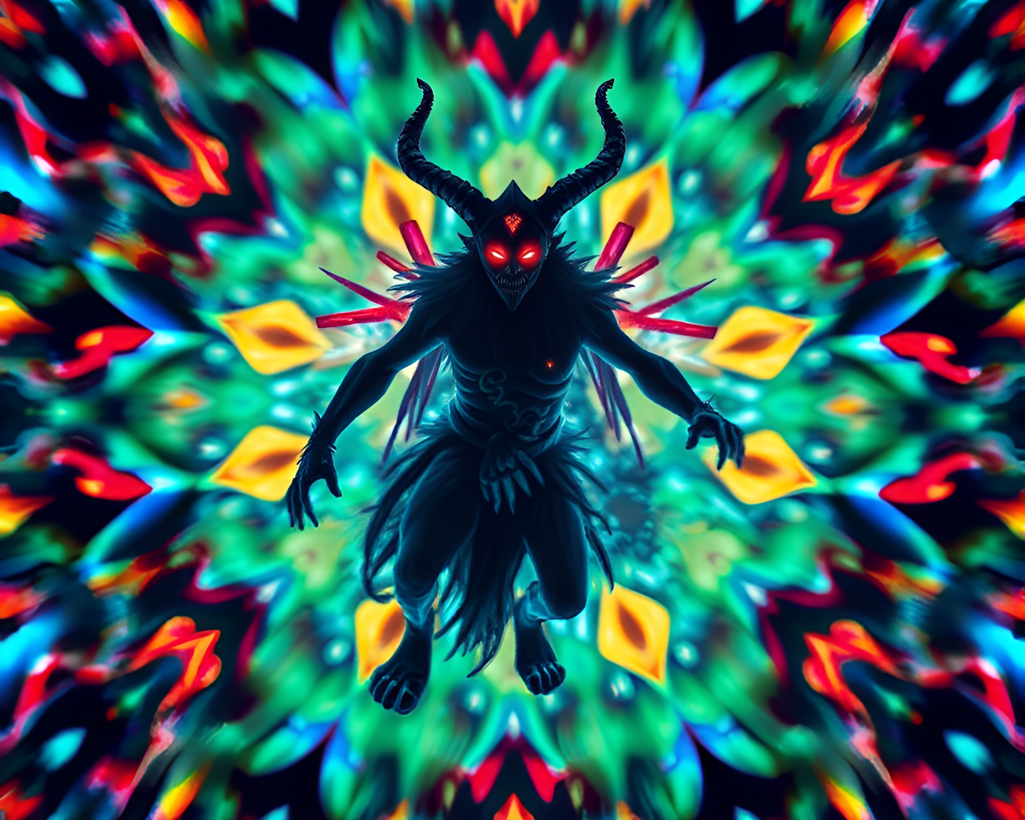 Enigmatic Djinn Unfolding in Kaleidoscopic Pixelation – free AI stock image