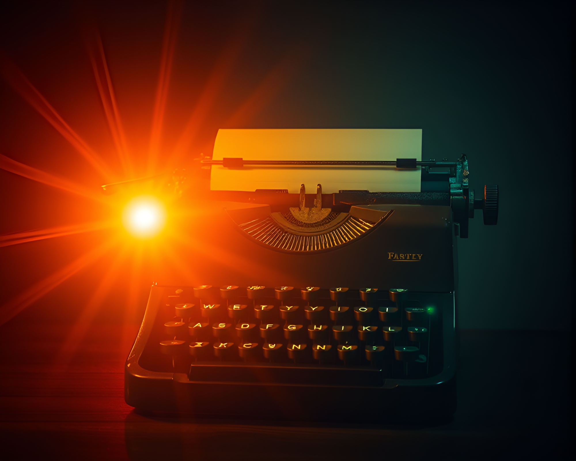 Solar Flare Glow Illuminates Antique Typewriter Stencil Art – free AI stock image