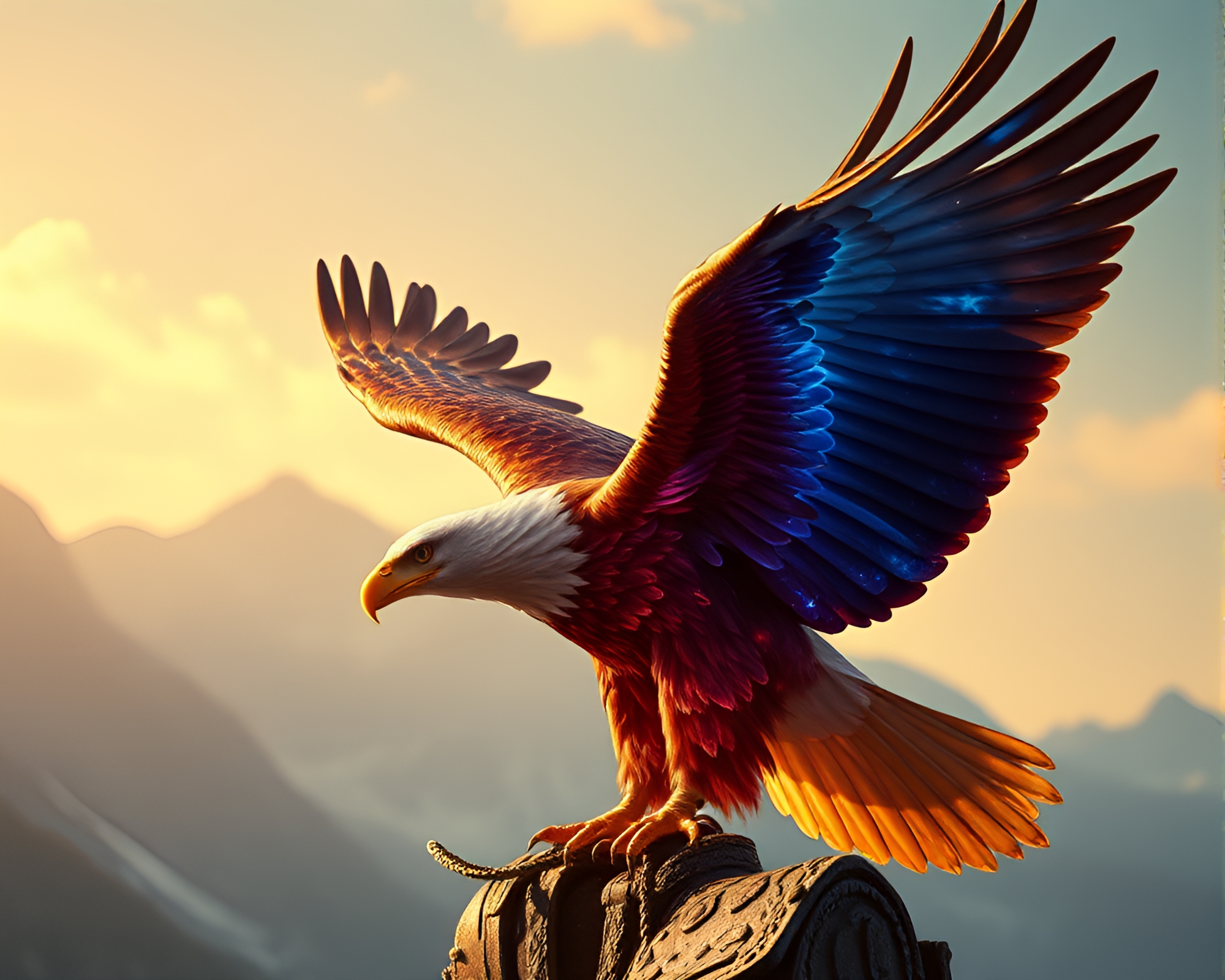 Sapphire Eagle Soaring Through Utopian Film Burns – free AI stock image