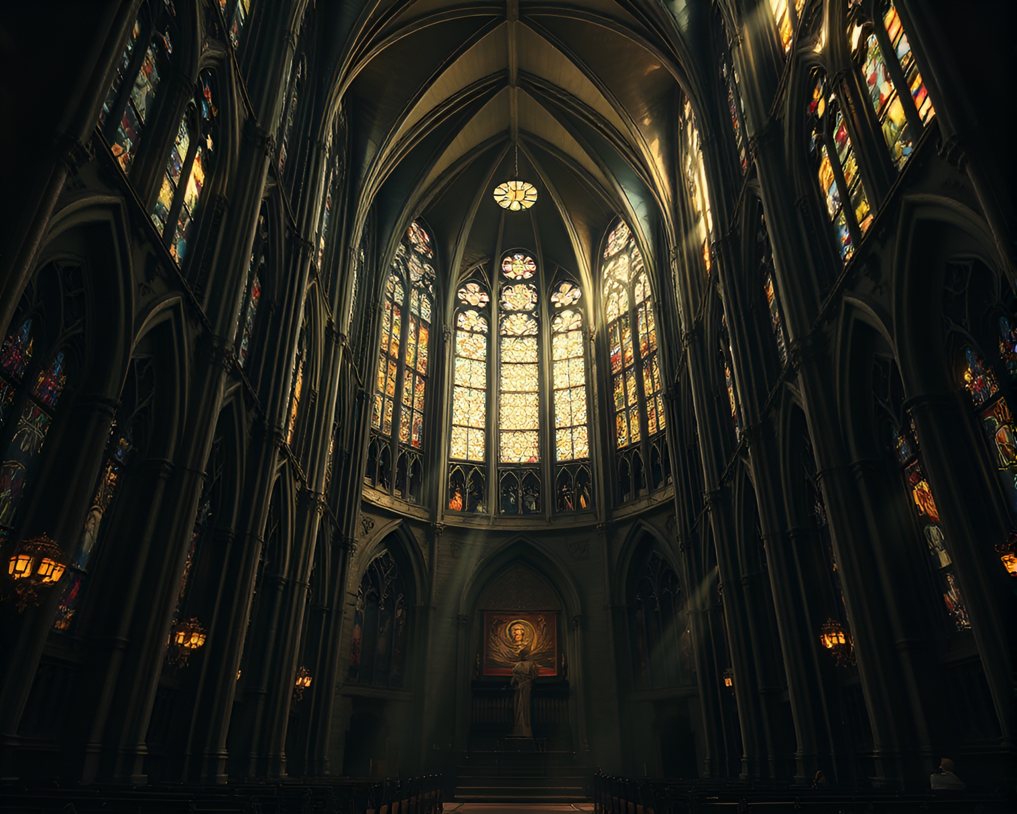 Cathedral Light Leaks: Alchemical Symbols in Duotone – free AI stock image