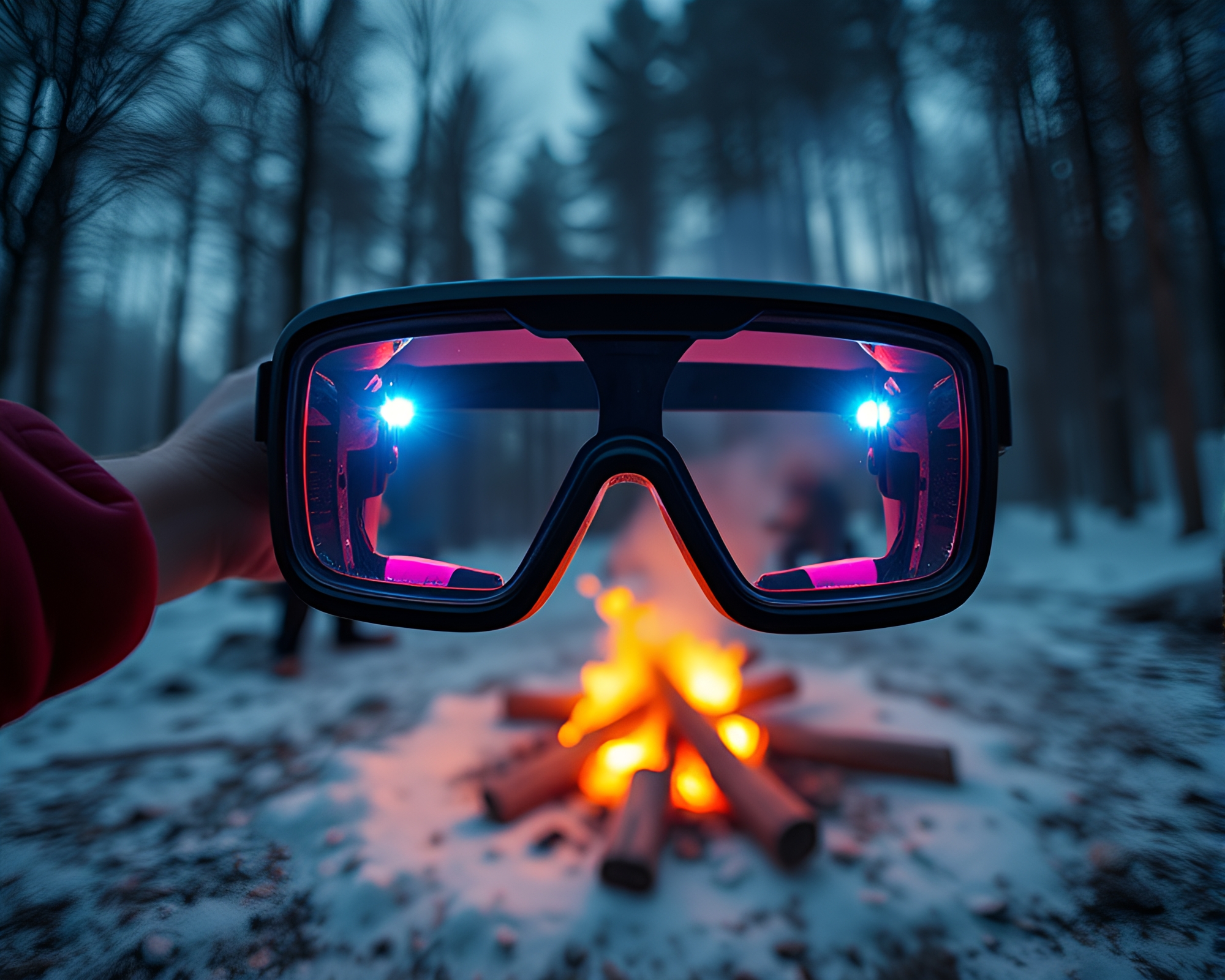 Wide-Angle View of Augmented Reality Bonfire Experience – free AI stock image