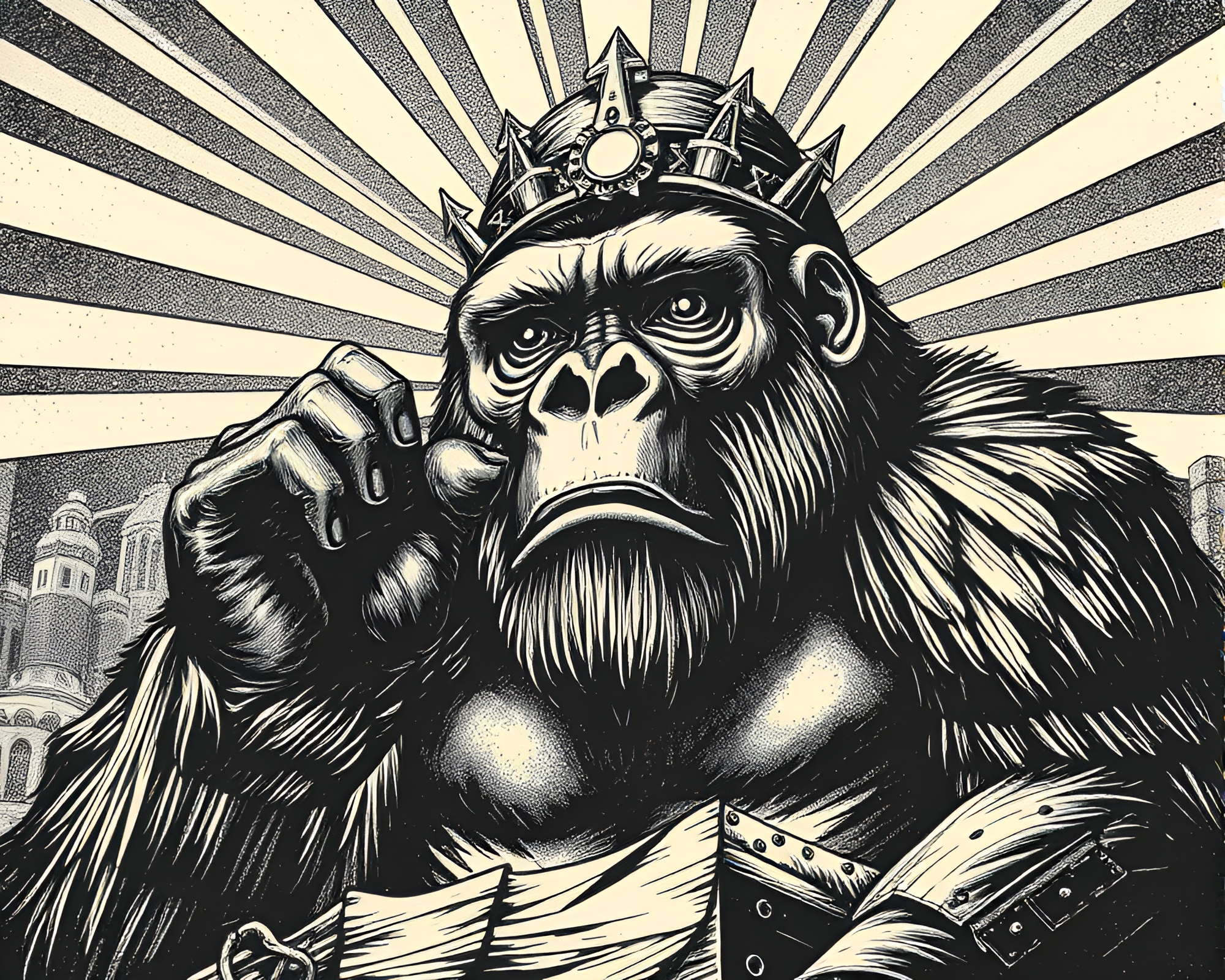 Steampunk Gorilla Bathed in Ethereal God Rays – free AI stock image