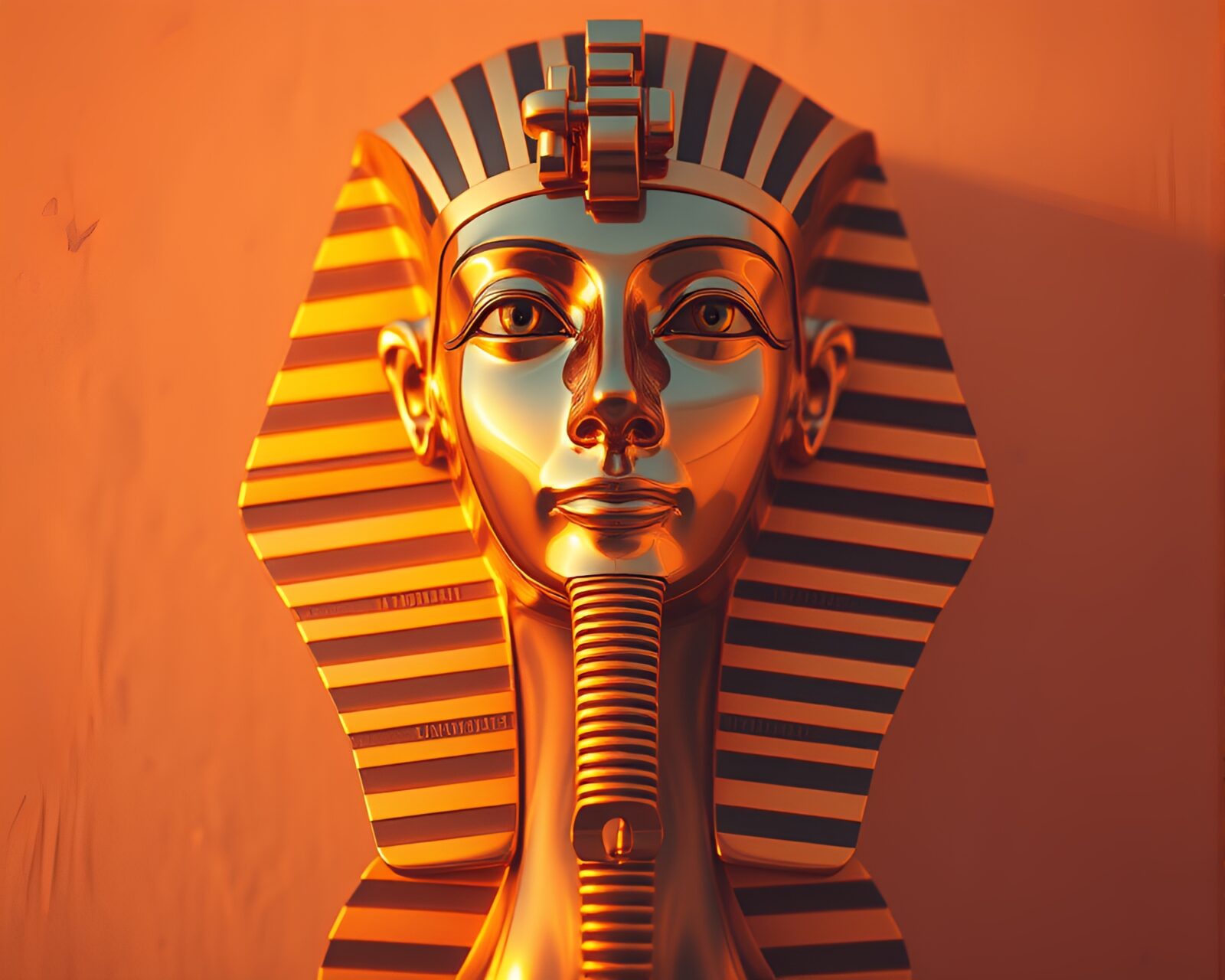 Majestic ancient mask reflected in surreal dawn light x-ray