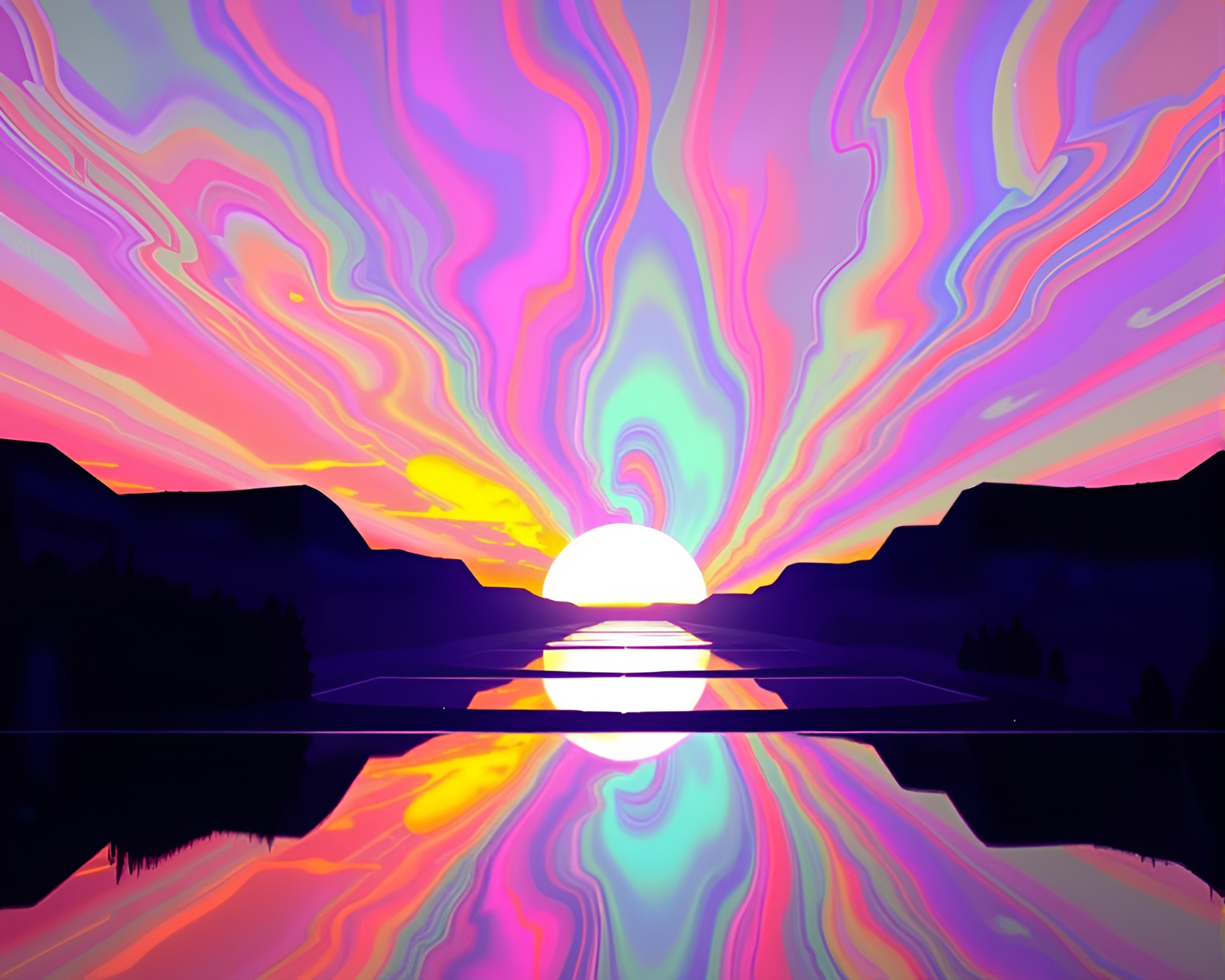 Soap Film Skyline: Iridescent Astral Sunset Art – free AI stock image