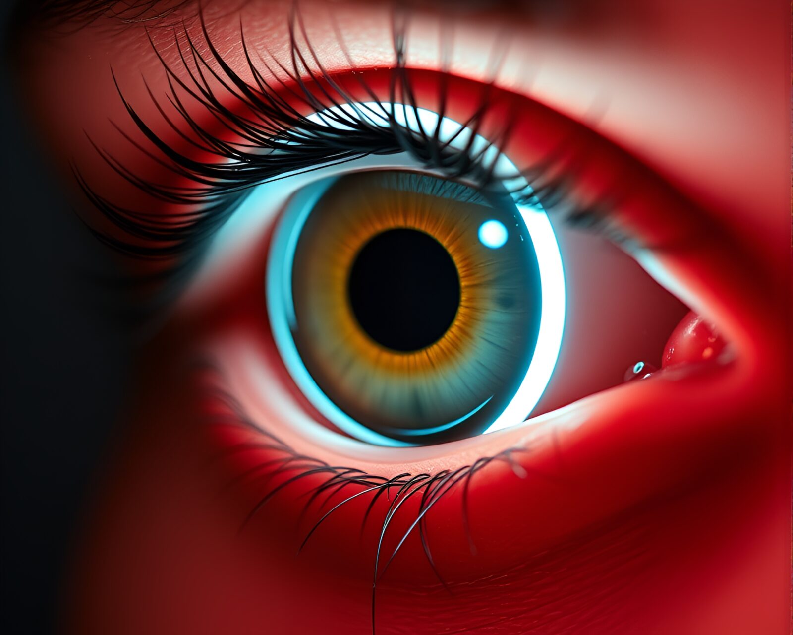 Sci-fi smart lens in muted shades with neon tubing