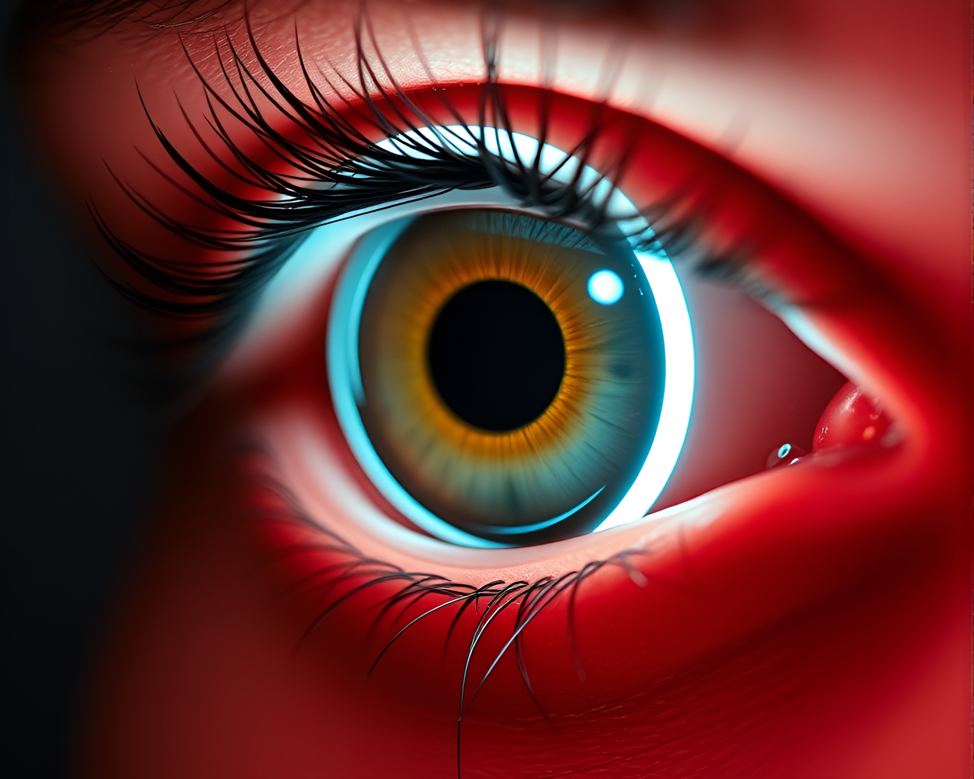Futuristic Smart Contact Lens with Neon Tri-tone Glow – free AI stock image