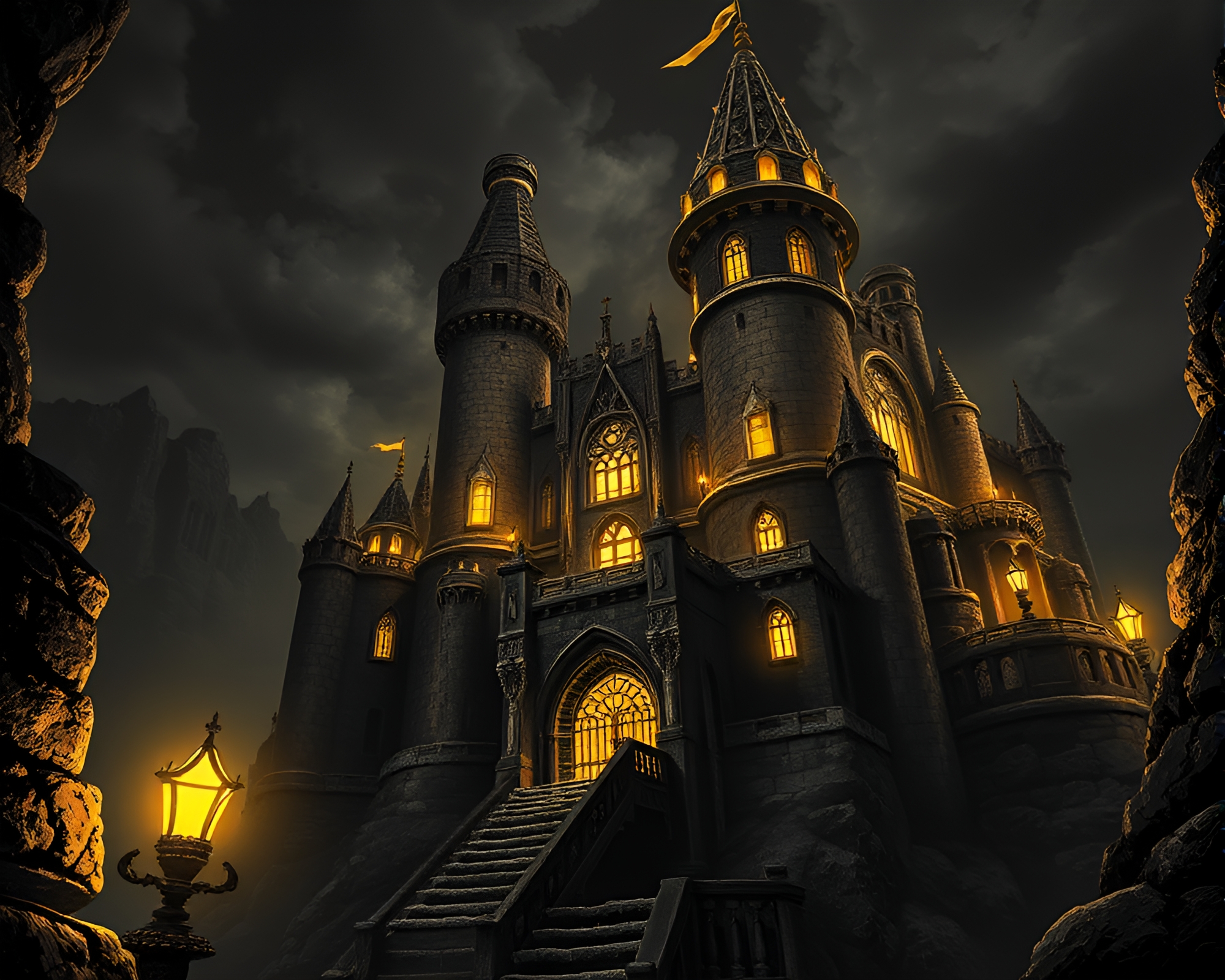 Gilded Castle Dungeon Torchlight Composition – free AI stock image