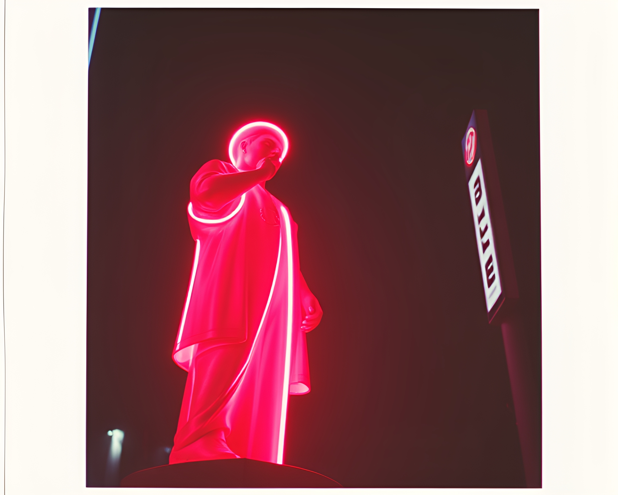 Neon Noir Statue Polaroid Framed Composition – free AI stock image