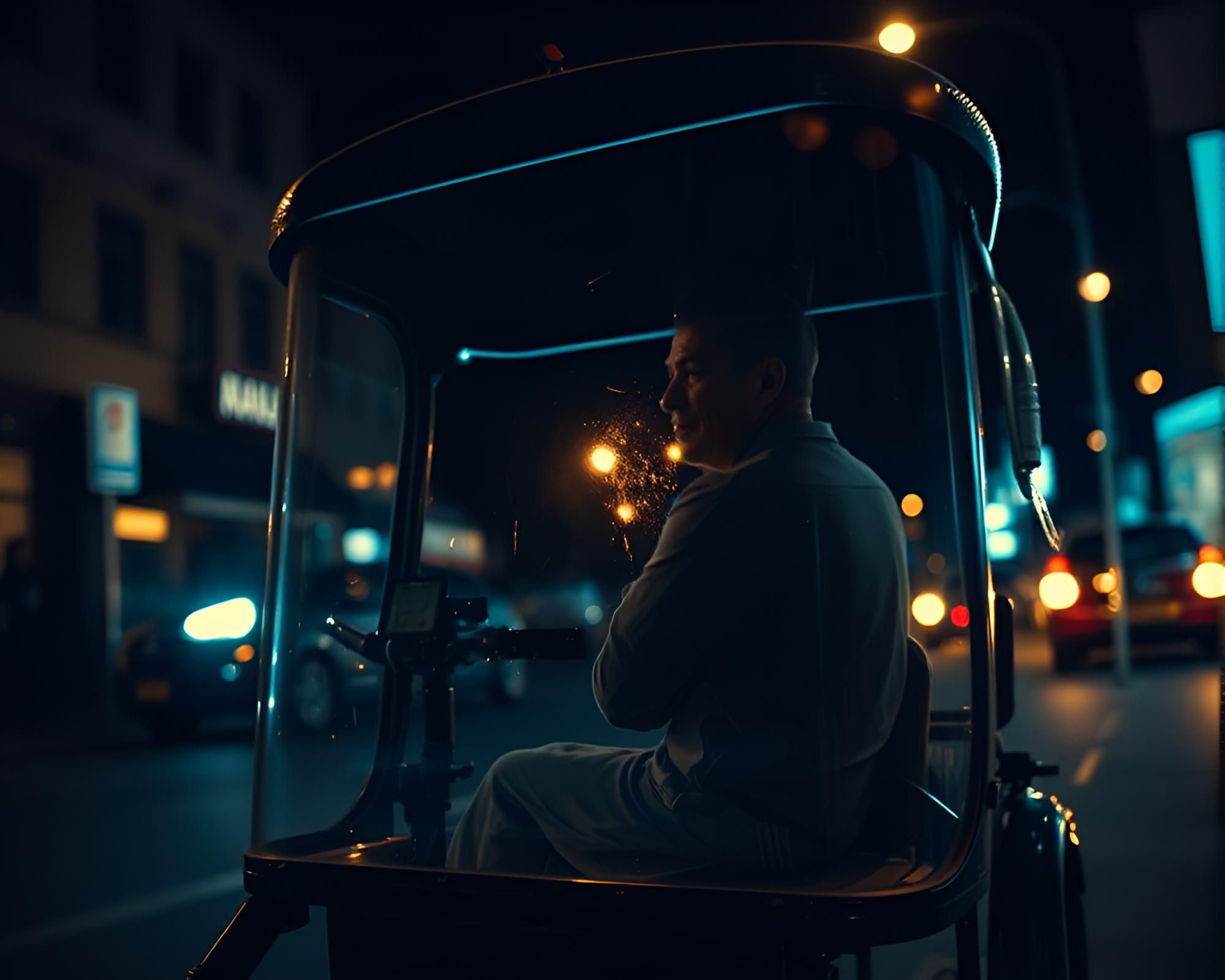 Rickshaw Double Exposure Engraving Spotlight – free AI stock image
