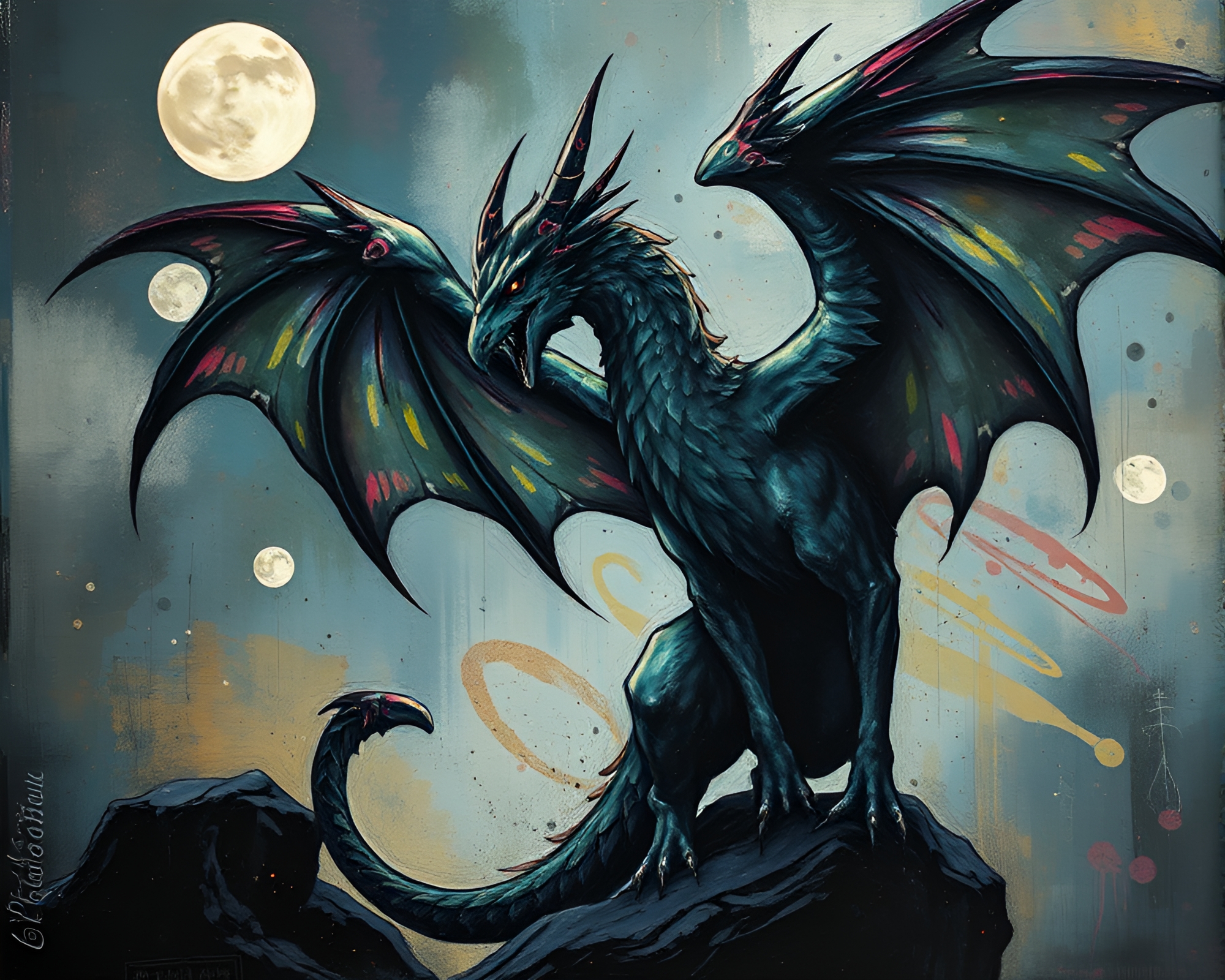 Acrylic Gryphon Collage in Necromantic Shades – free AI stock image