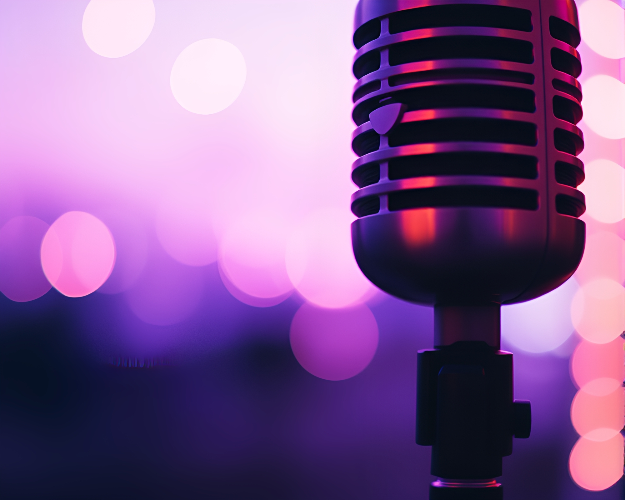Twilight Synthwave: Microphone Bokeh Harmony – free AI stock image