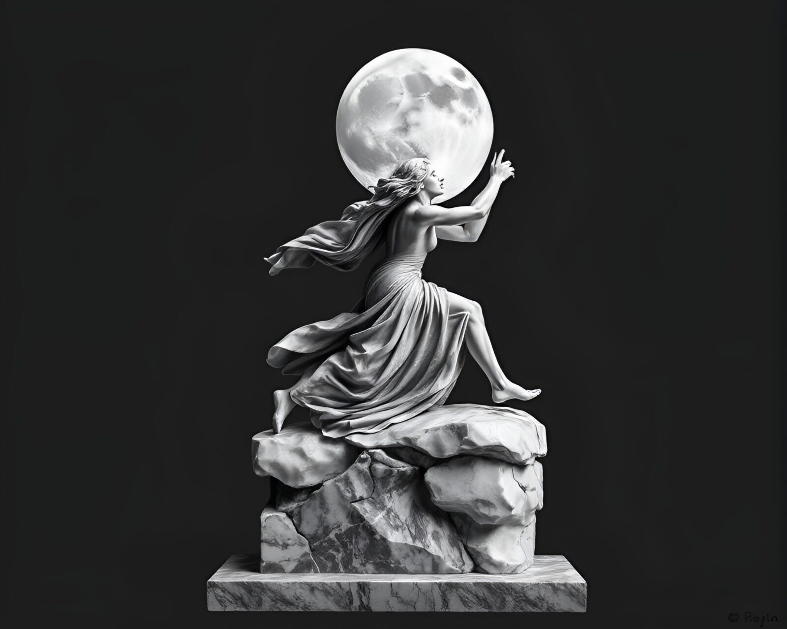 Ethereal marble sculpture of a goddess in pastel colors.