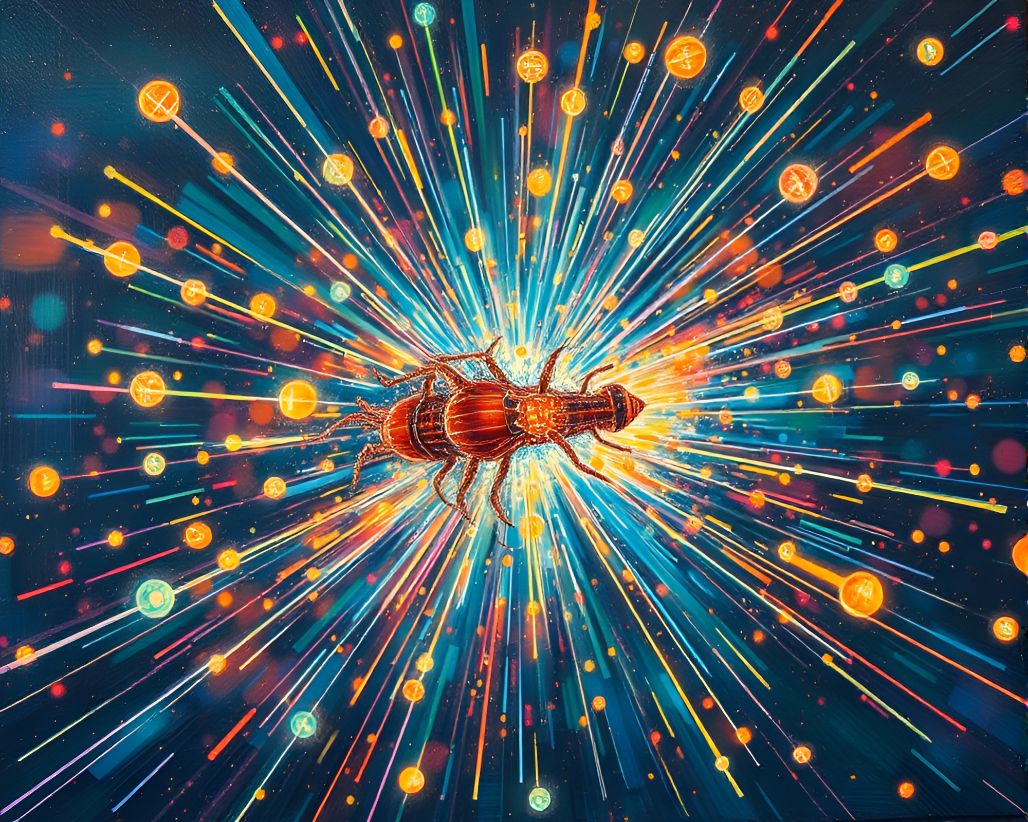 Futuristic Nanobot Swarm Bursting in Acrylic Zoom Painting – free AI stock image