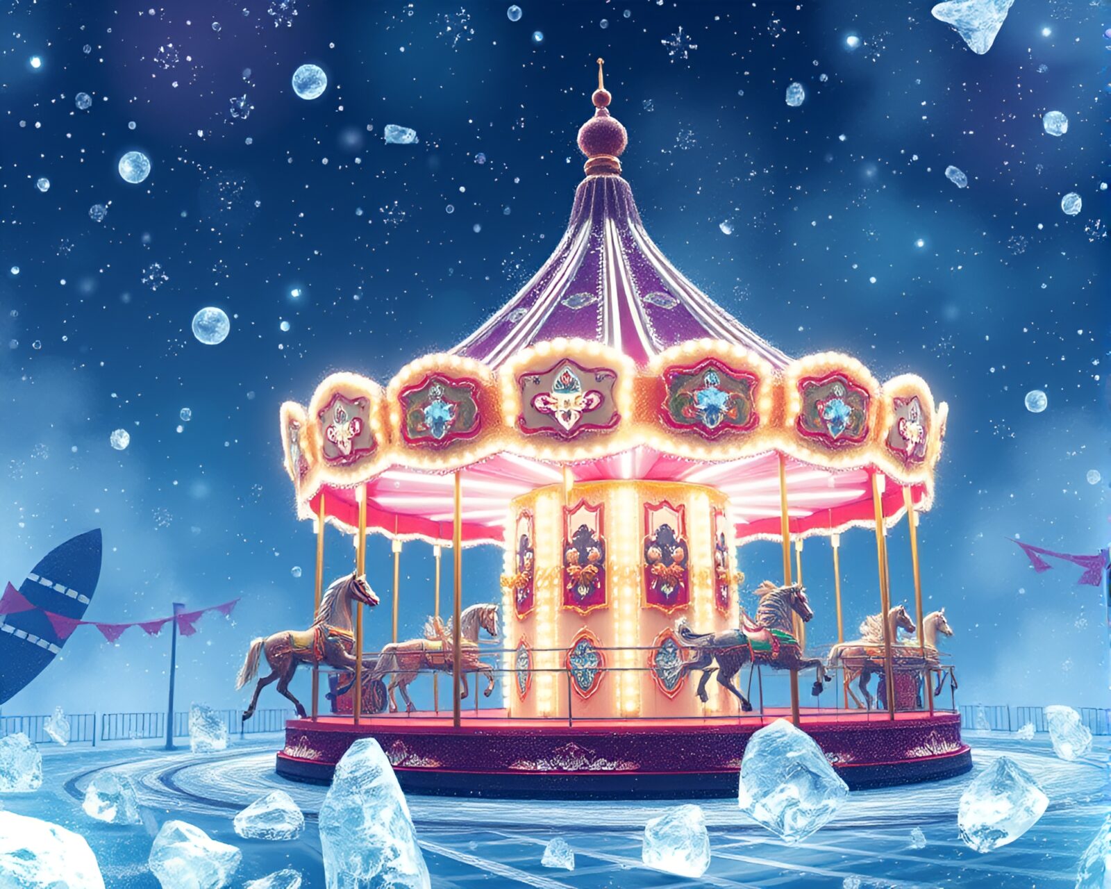 Unique medical illustration of carousel with ice crystal decorations