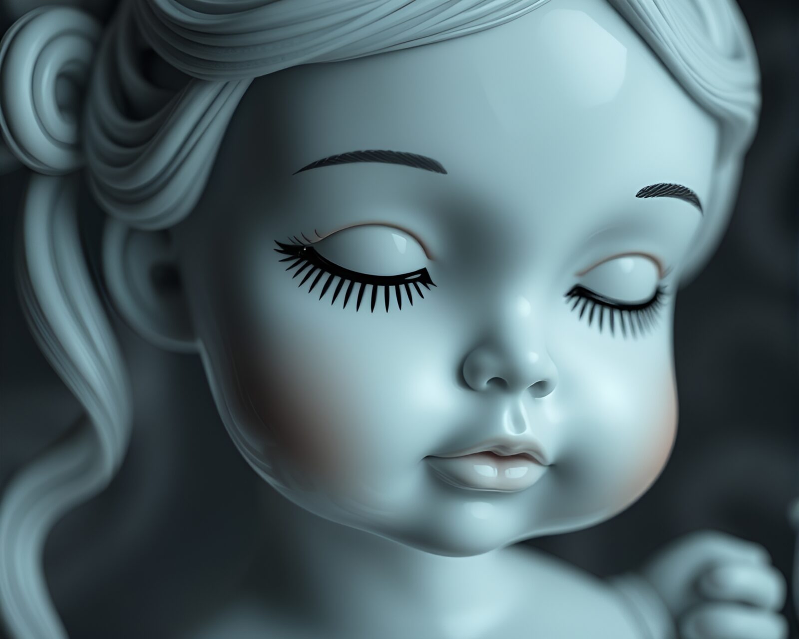 HDR contrasted stitched pattern fluid art porcelain doll
