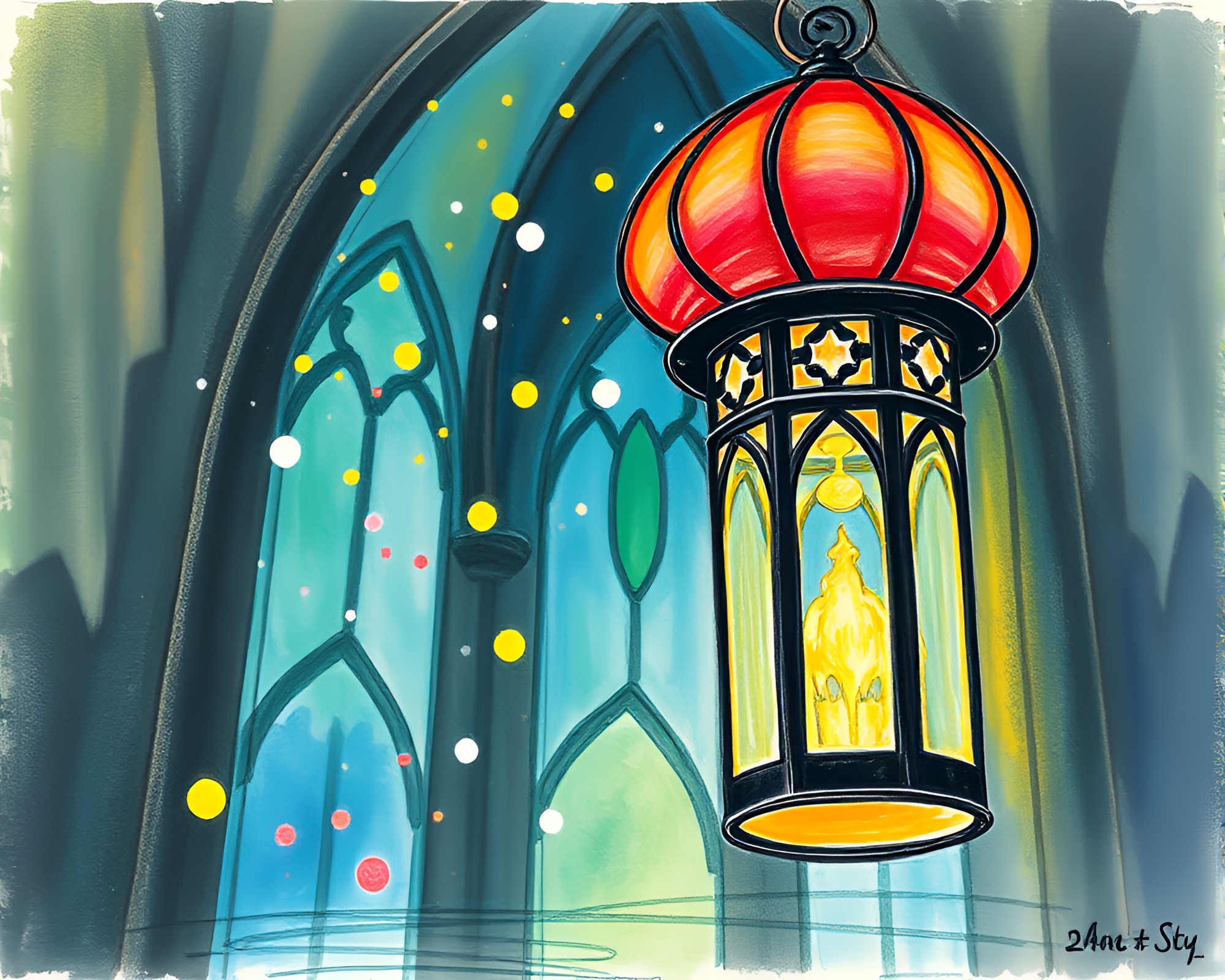 Ethereal Paper Lantern Cathedralscape – free AI stock image