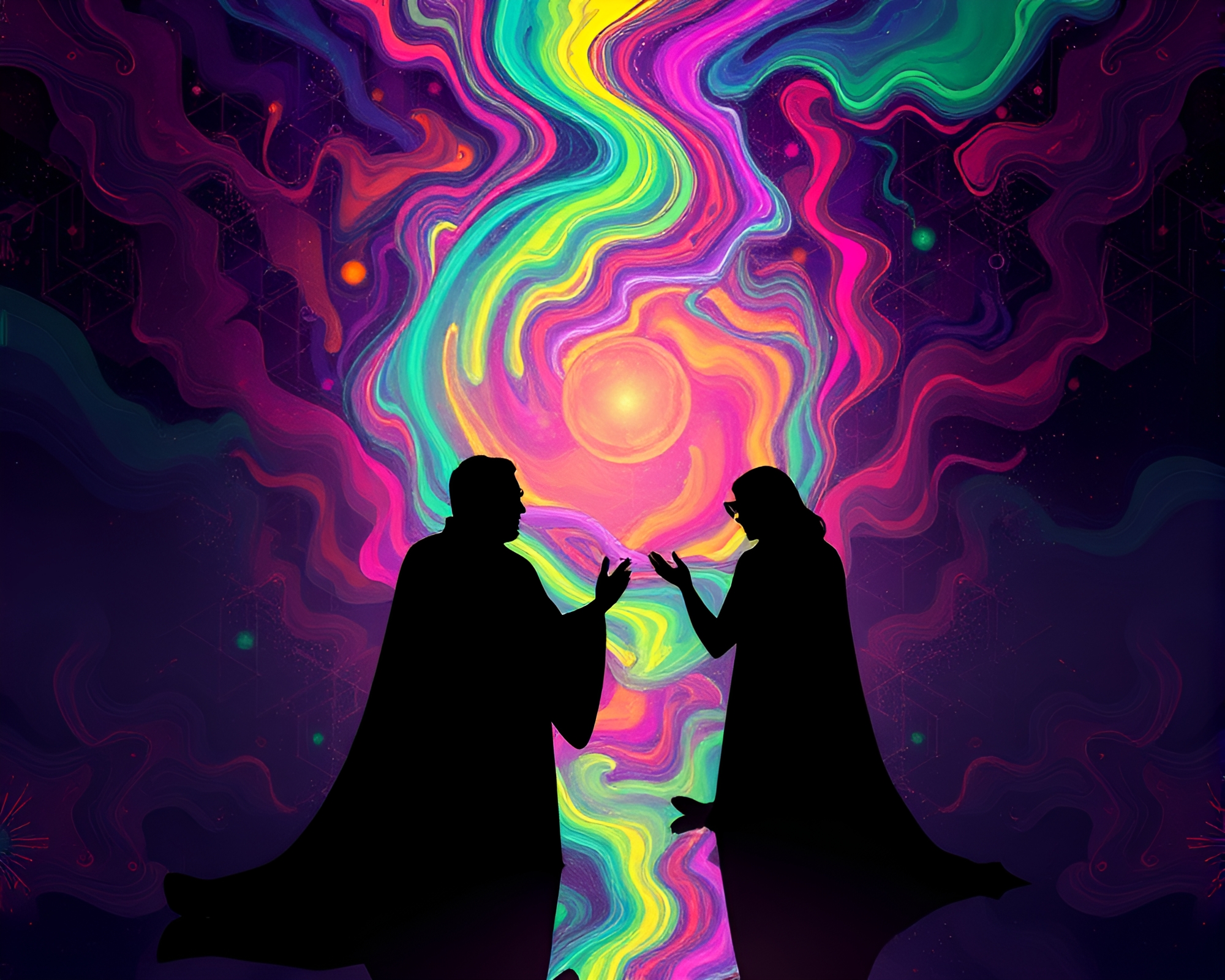 Psychedelic Double Reflections in Sorcery Silhouette – free AI stock image