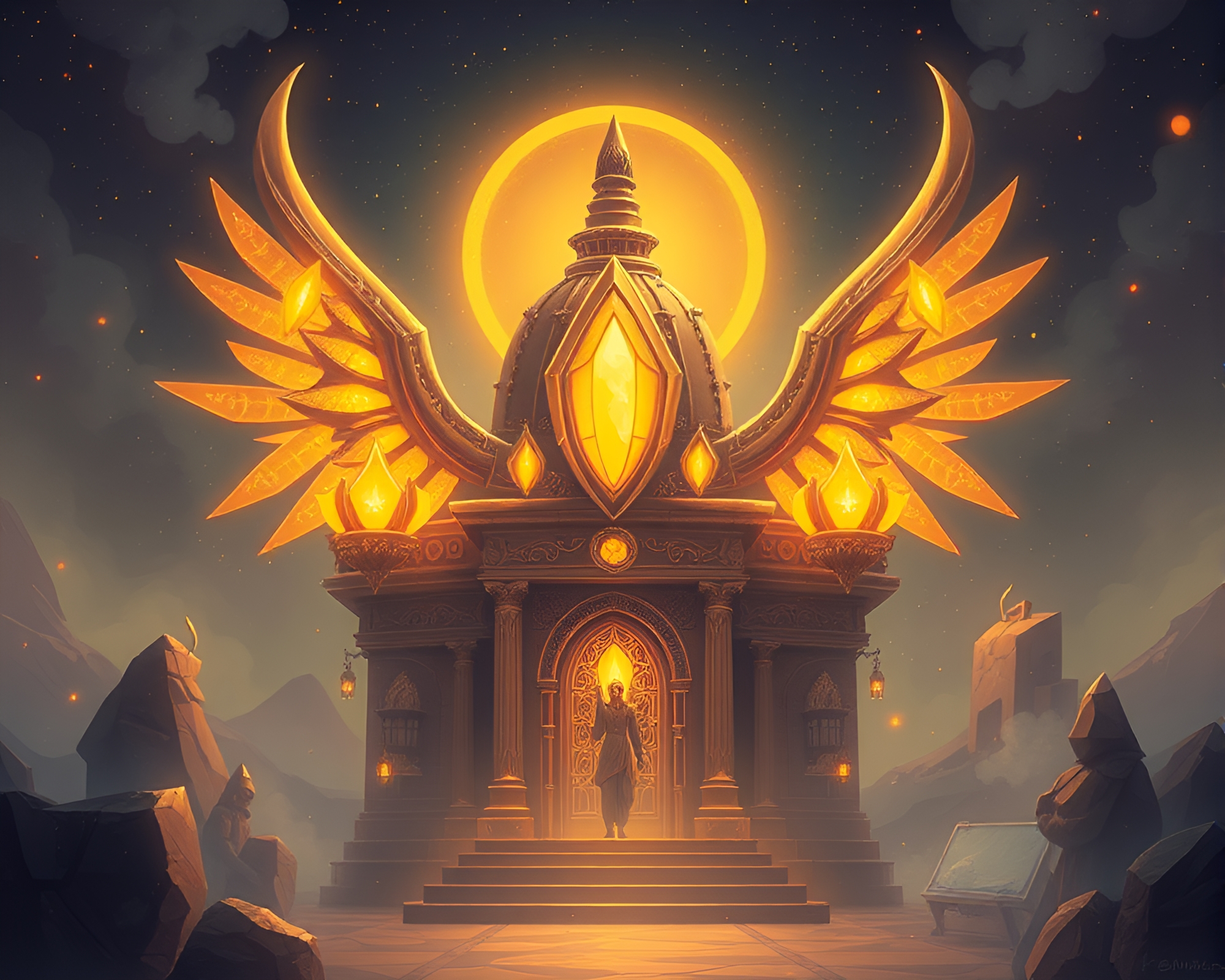 Golden Golem Under Dreamy Haze – free AI stock image