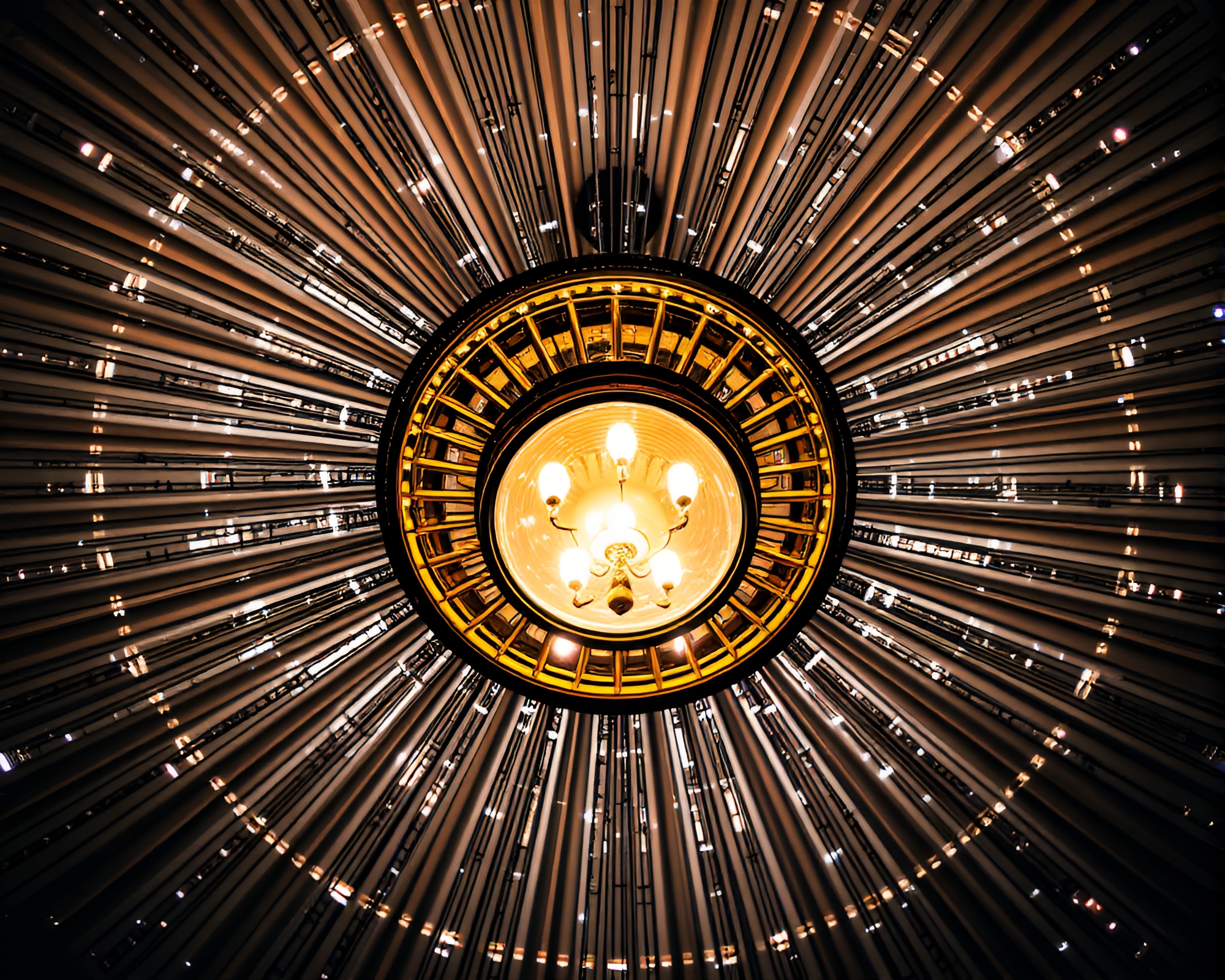 Luminous Chandelier Blueprint with Sunburst Lens – free AI stock image
