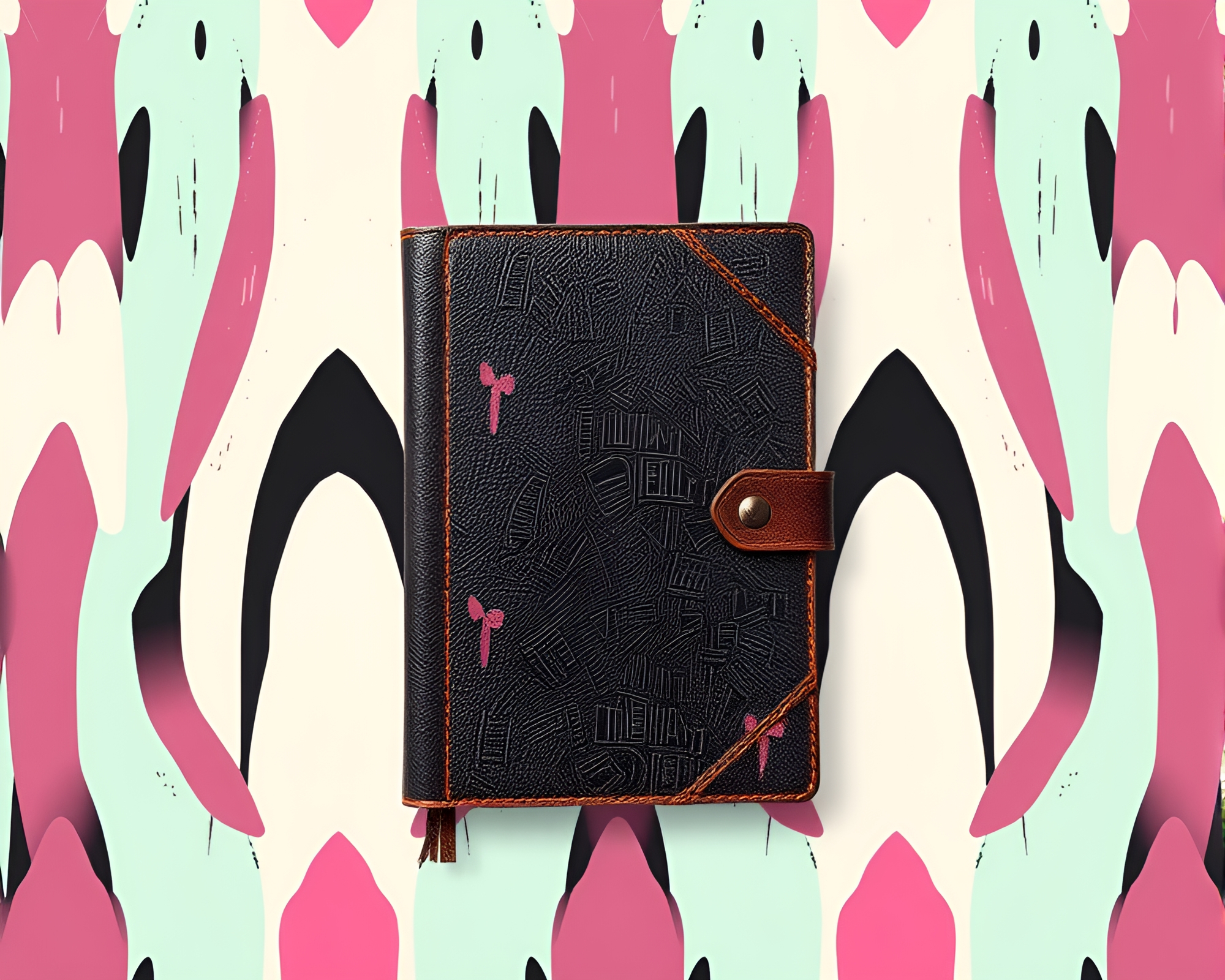 Leather-bound Diary with Pastel Graffiti in Op Art Style – free AI stock image