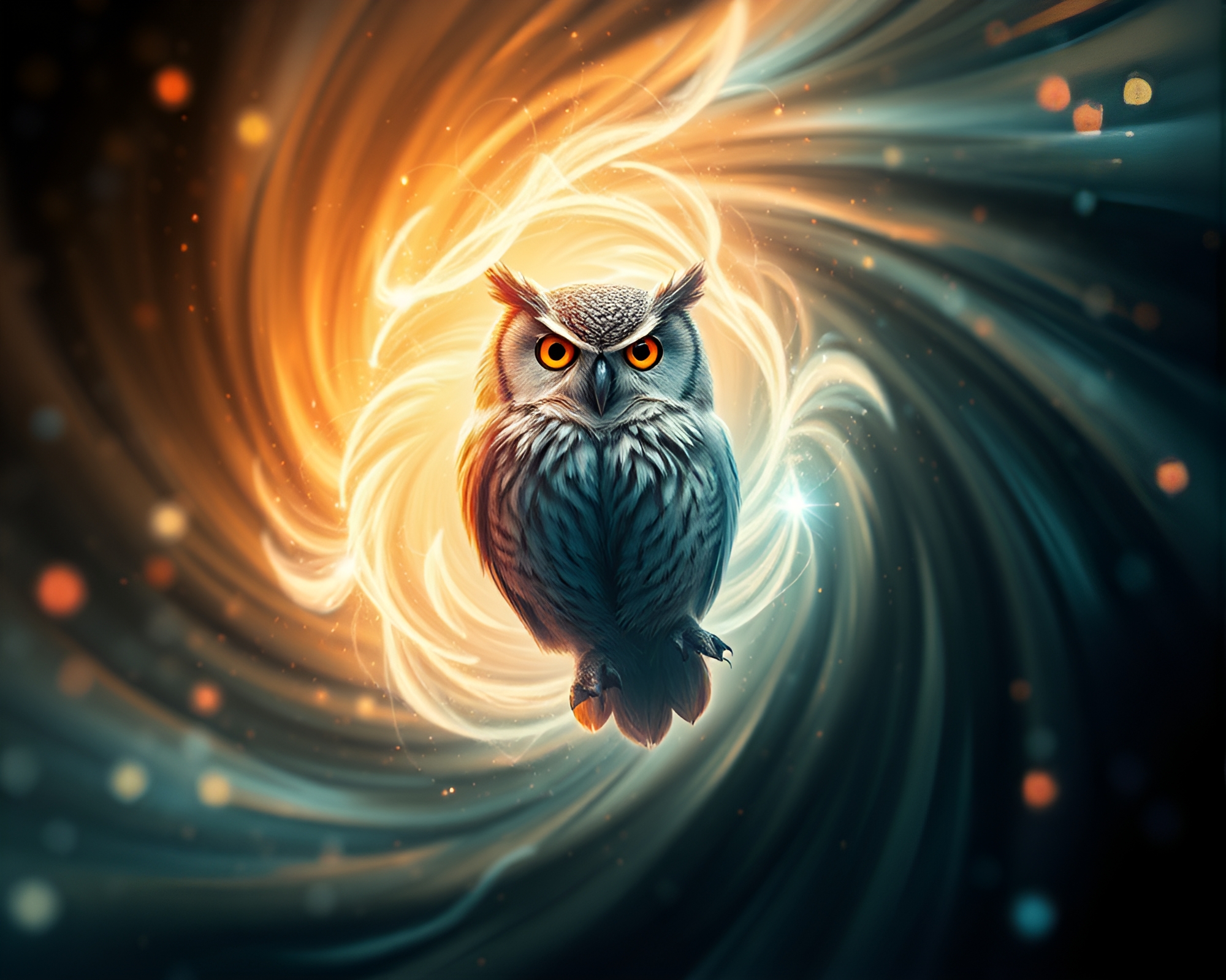 Mystical Owl in Digital Bloom Vortex – free AI stock image