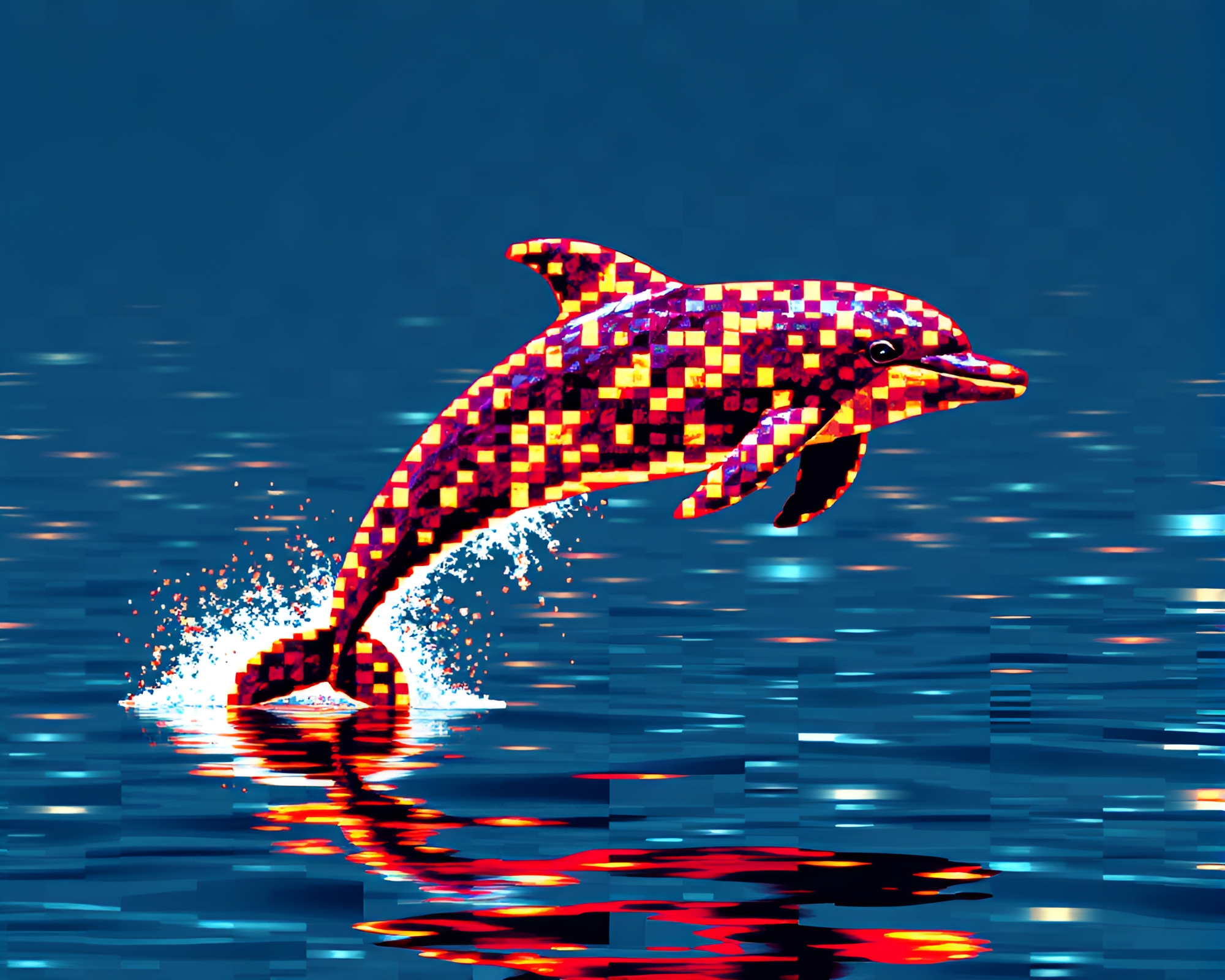 Glitched Amazon River Dolphin in Pixelated Checkered Light – free AI stock image