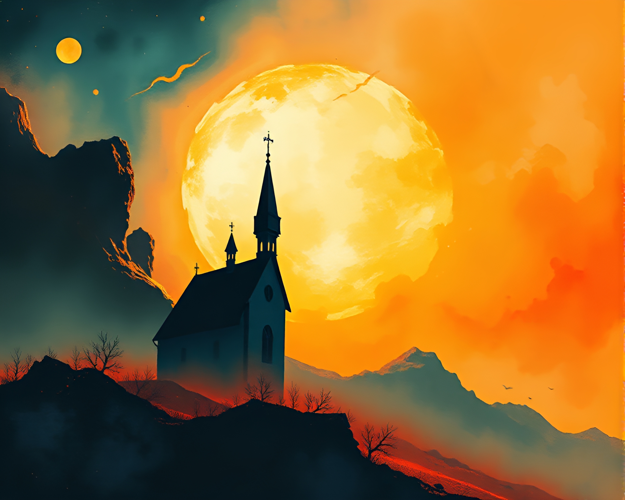 Cosmic Horror Minimalist Gouache Painting – free AI stock image
