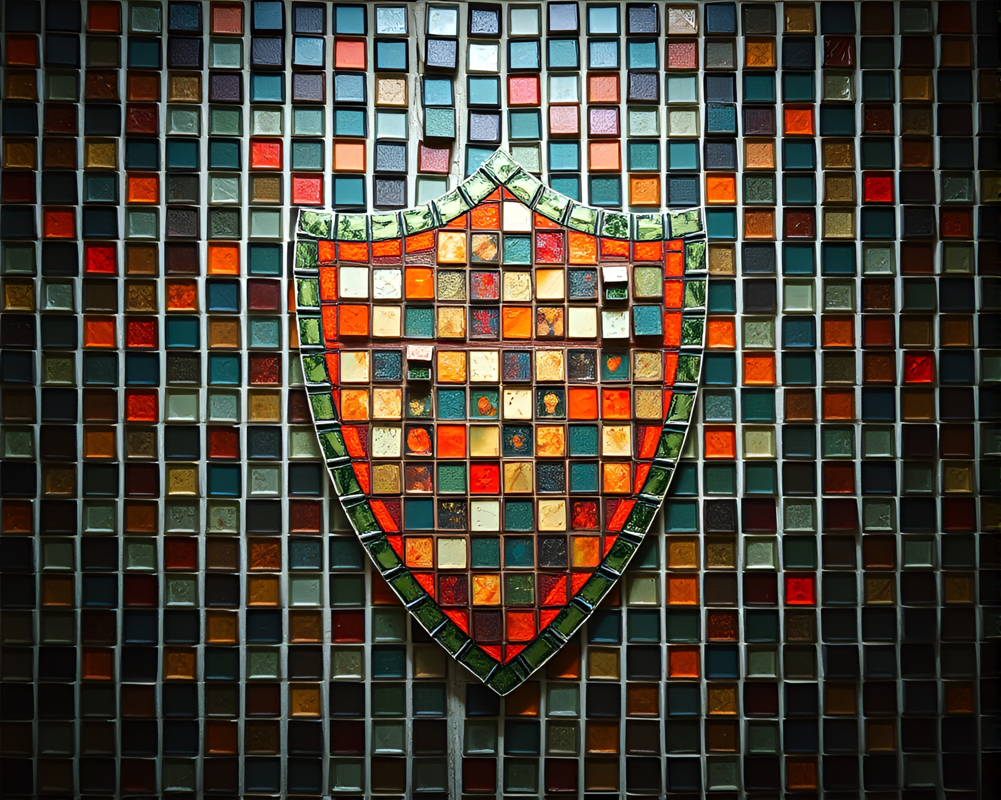 Mosaic Tiling Shield Guardian in Cross-Processed Fantasy – free AI stock image