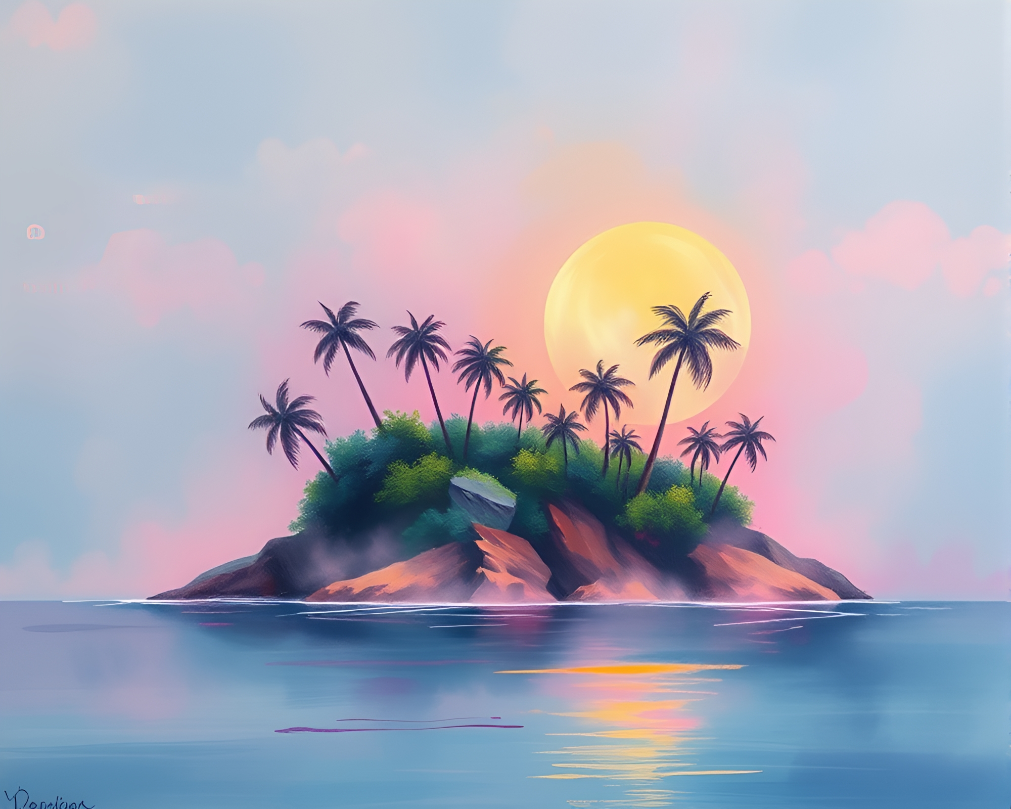 Vibrant Island Paradise: Acrylic Colorful Smoke Painting – free AI stock image