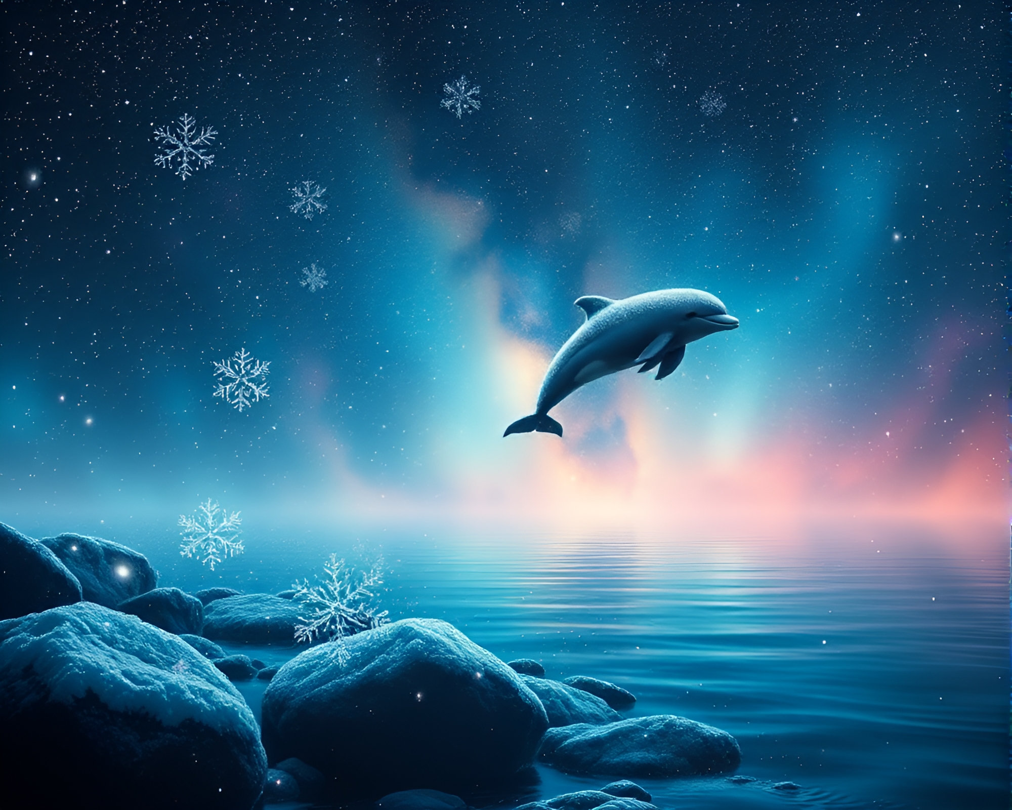 Snowflake Amazon River Dolphin Cosmic Spotlight – free AI stock image