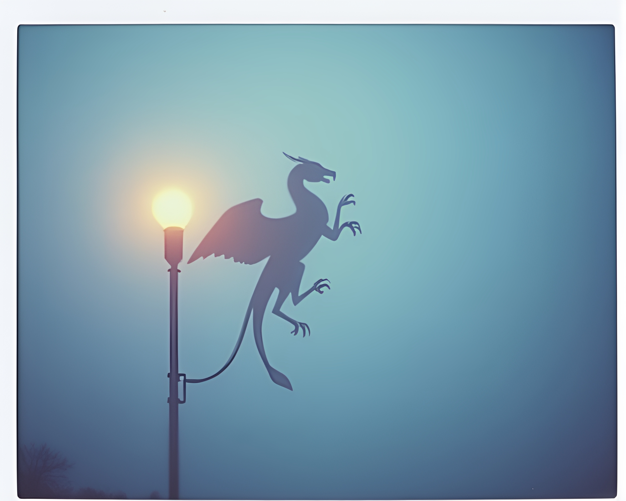 Enchanting Gryphon in Torchlight Polaroid Frame – free AI stock image