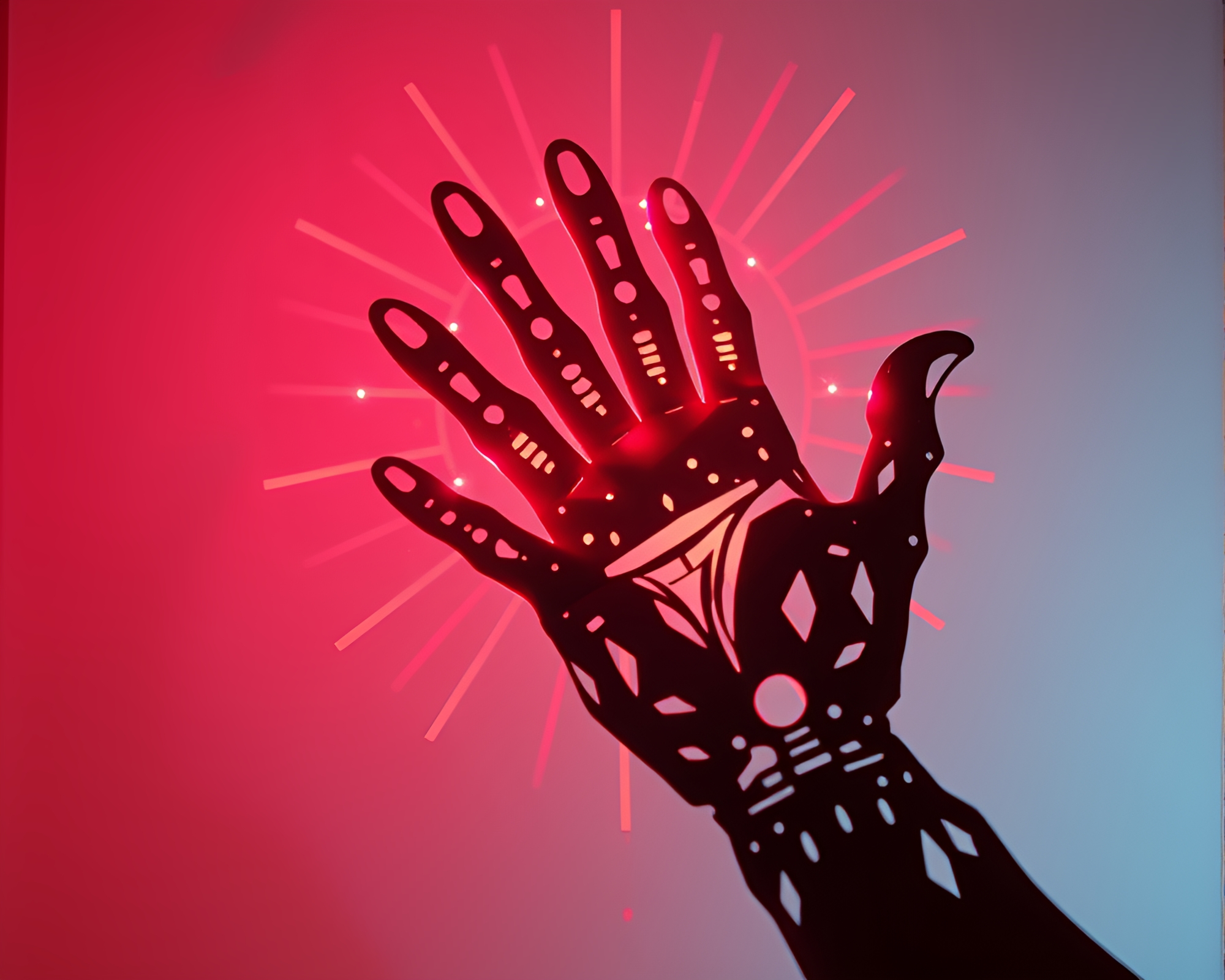 Cybernetic Hand Rips Through Papercraft Universe – free AI stock image