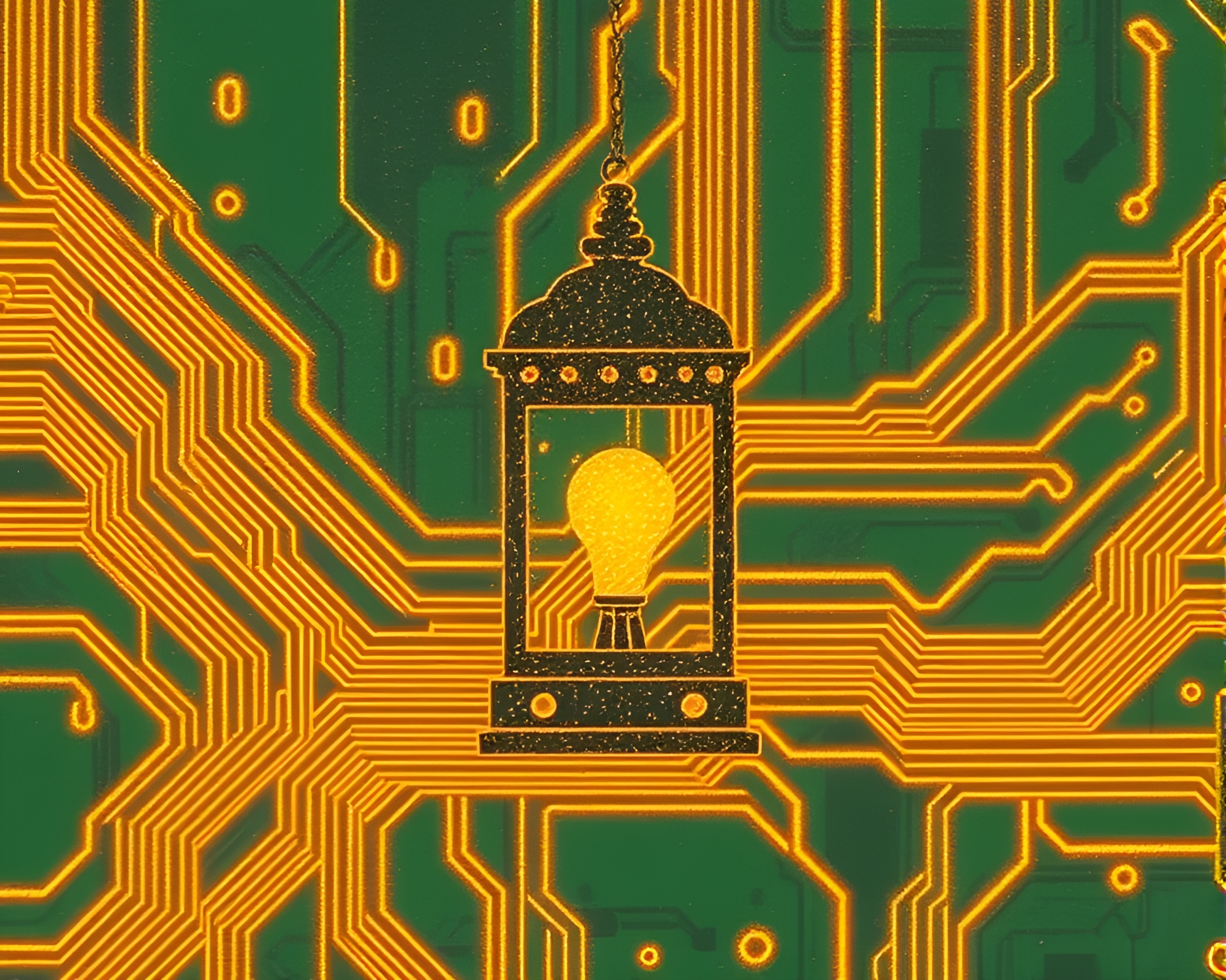 Surreal Lantern Circuit Board Illumination – free AI stock image
