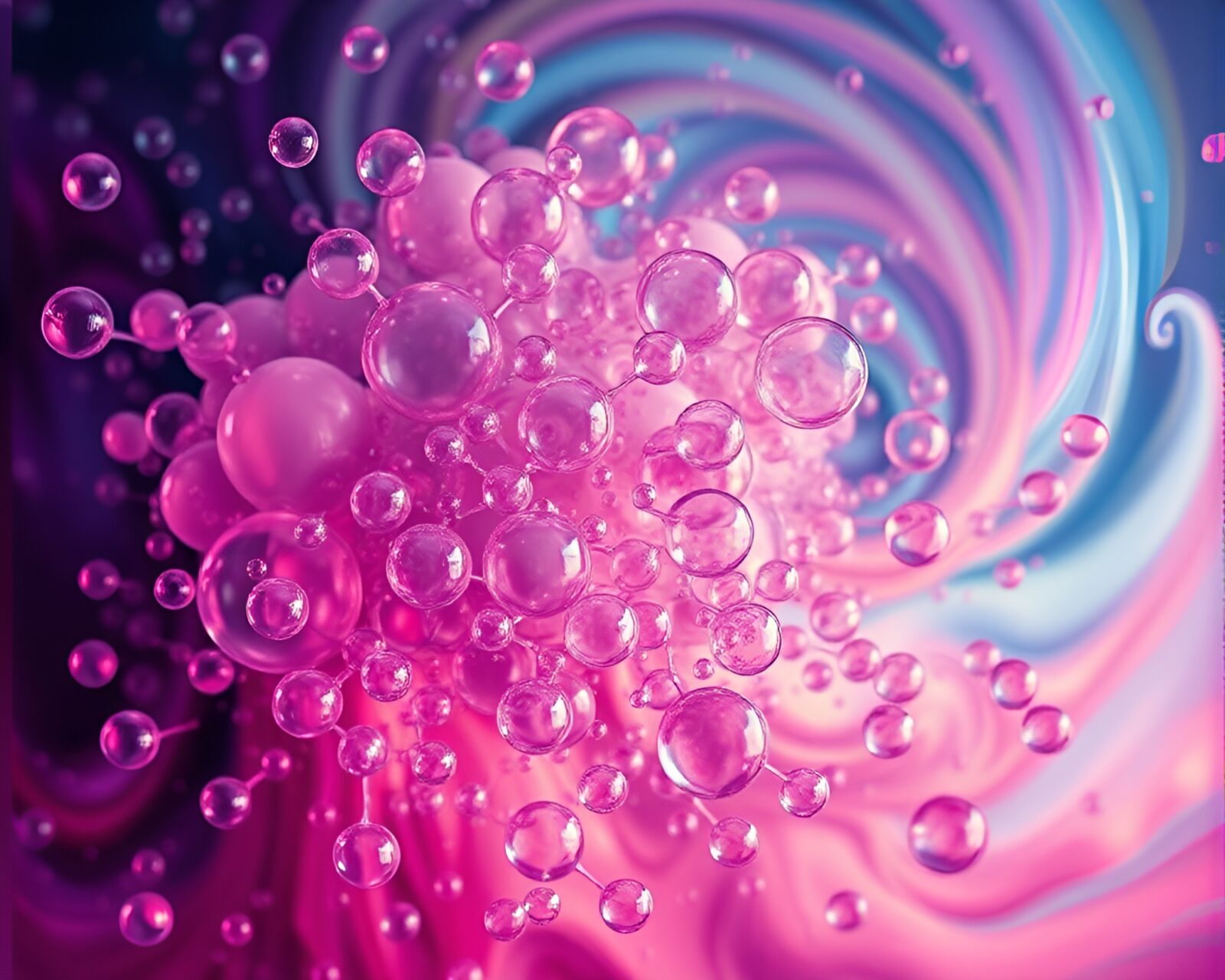 Vibrant bubbles swirling in psychedelic composition under matte HDR lighting