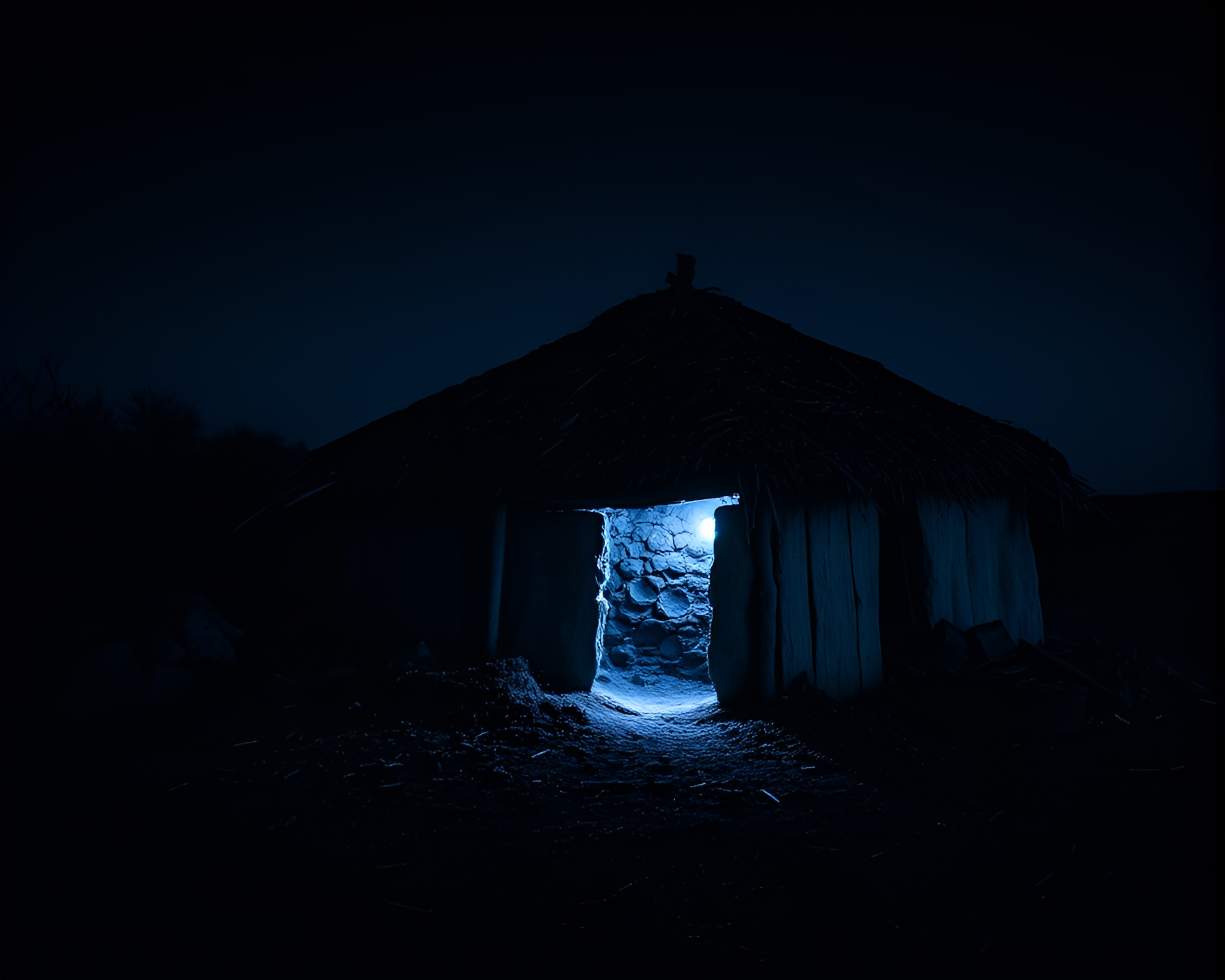 Blue Monochrome Mud Hut Crosshatching Long Exposure – free AI stock image