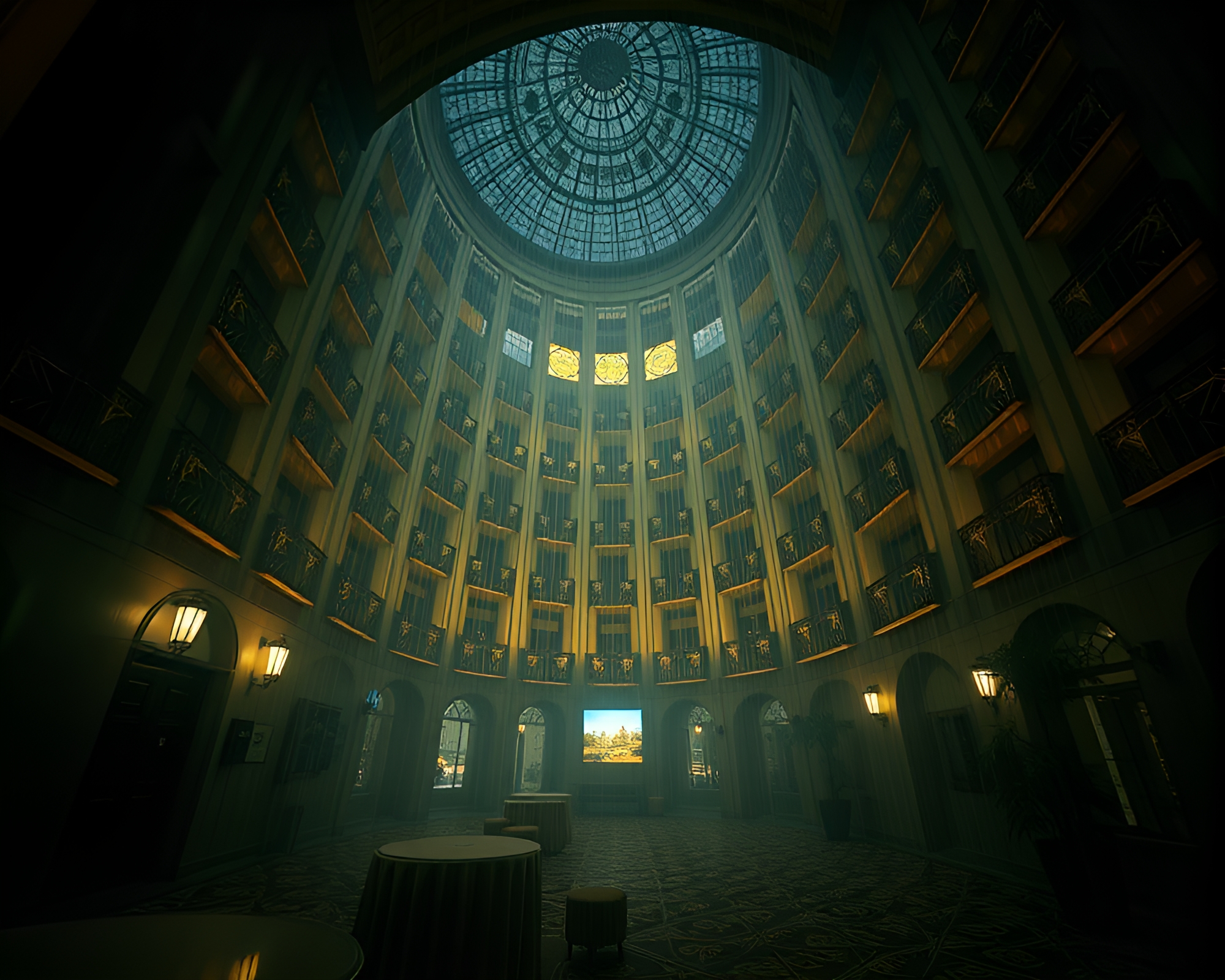 Art Deco Hotel Embraces Fibonacci Spiral Cinemagraph – free AI stock image