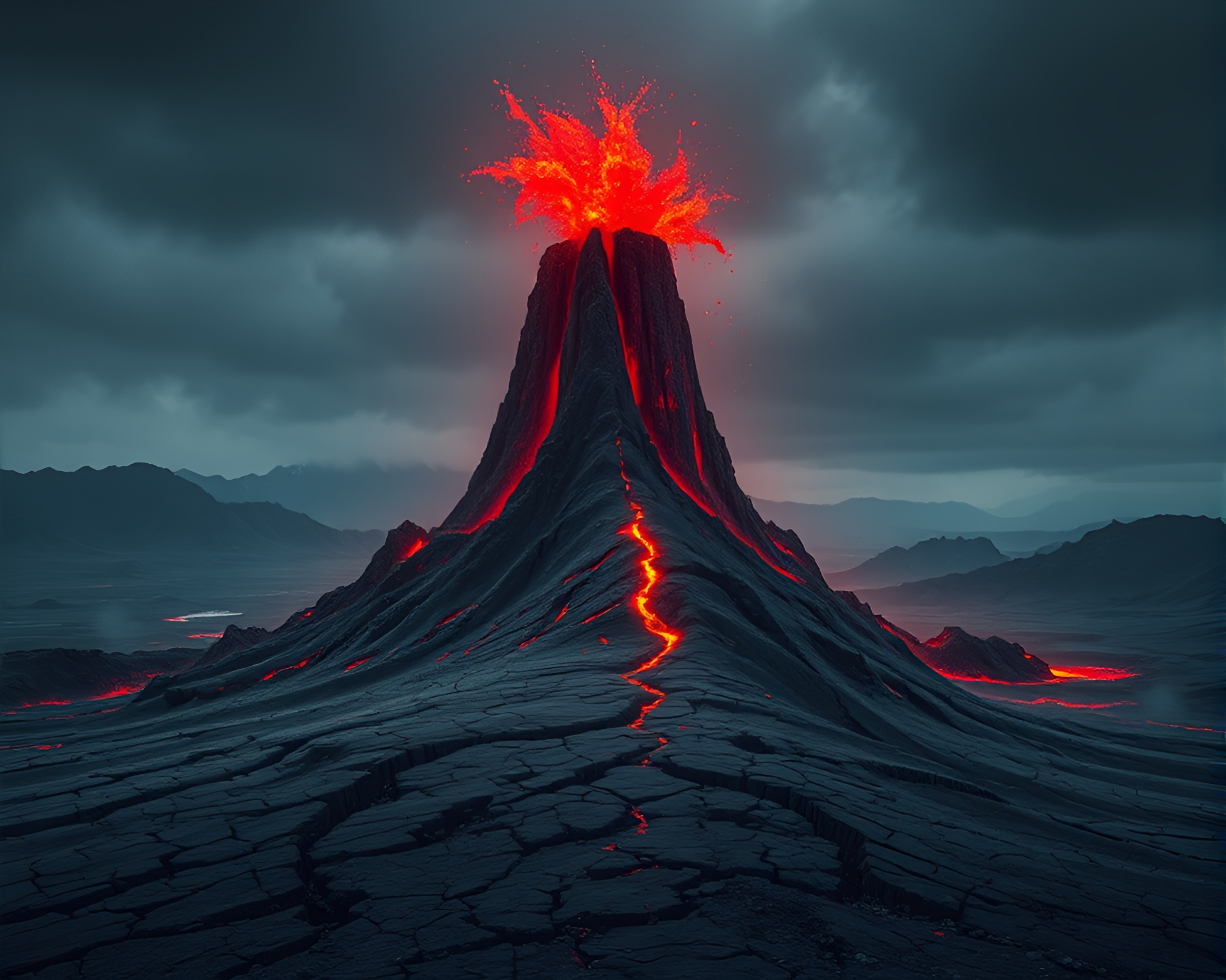 Volcano-Red Monolith Rising from Cracked Earth – free AI stock image