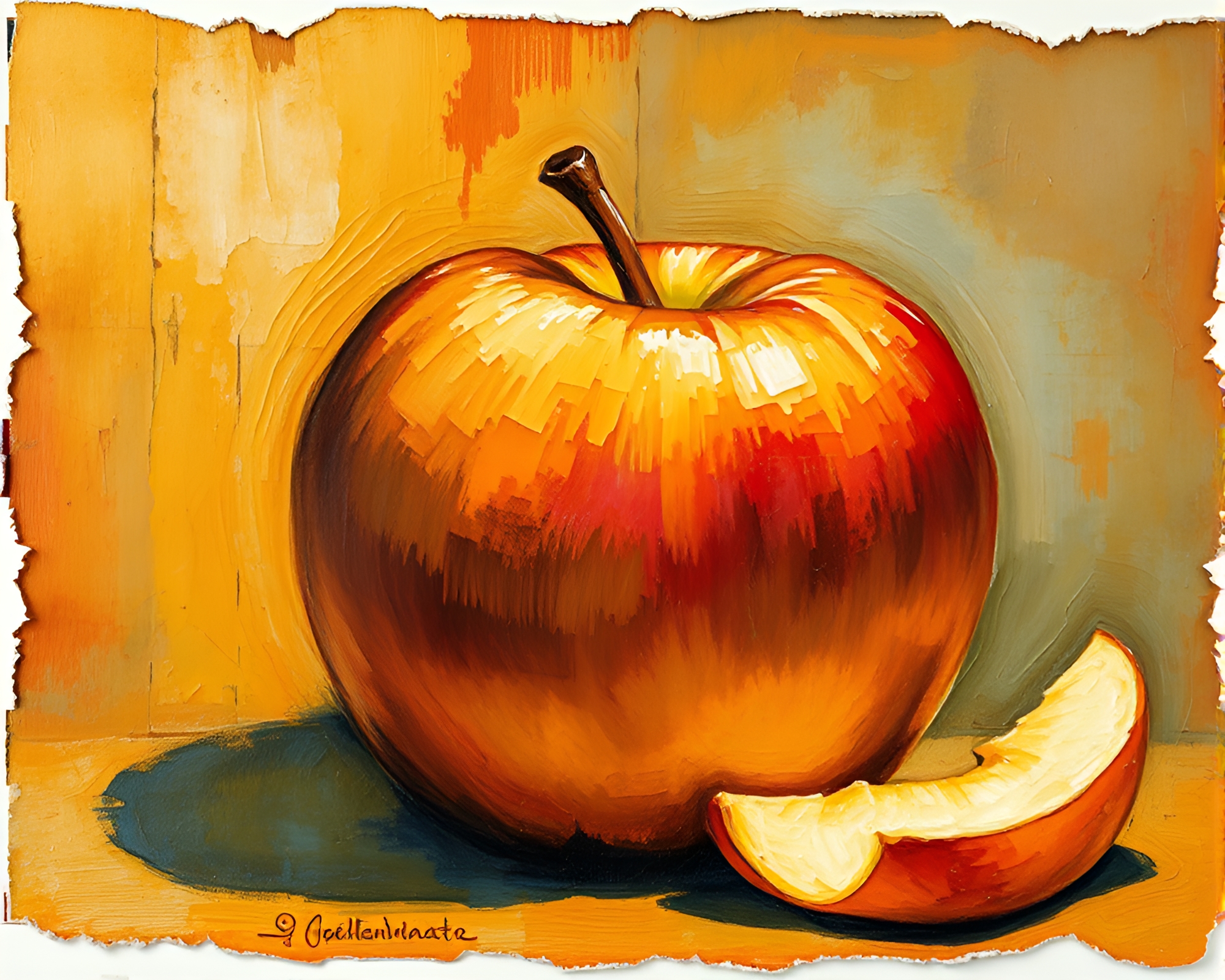 Tempera Painting of Apple Cider: Torn Edges Composition – free AI stock image