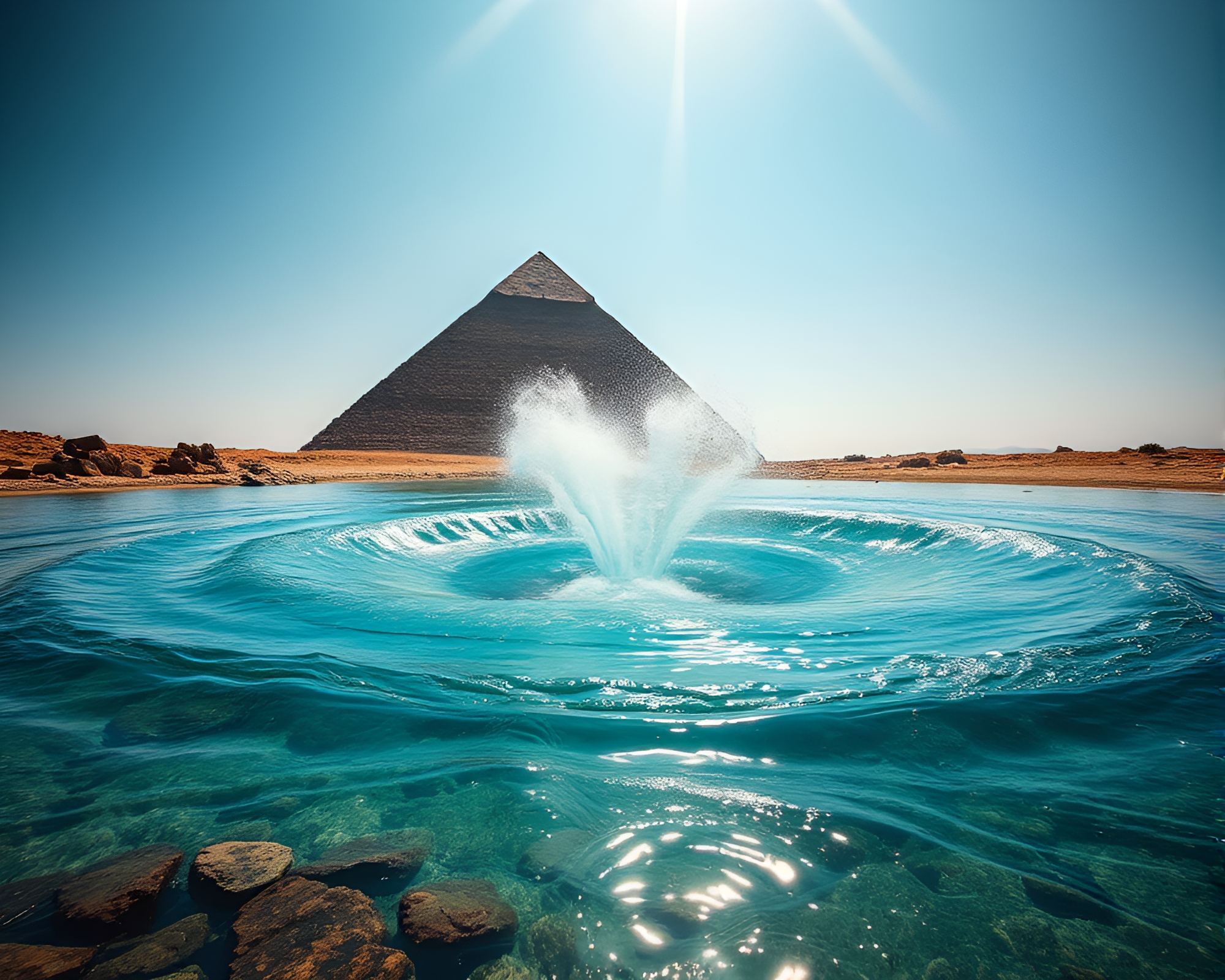 Majestic Water Pyramid: Telephoto Whirlpool – free AI stock image