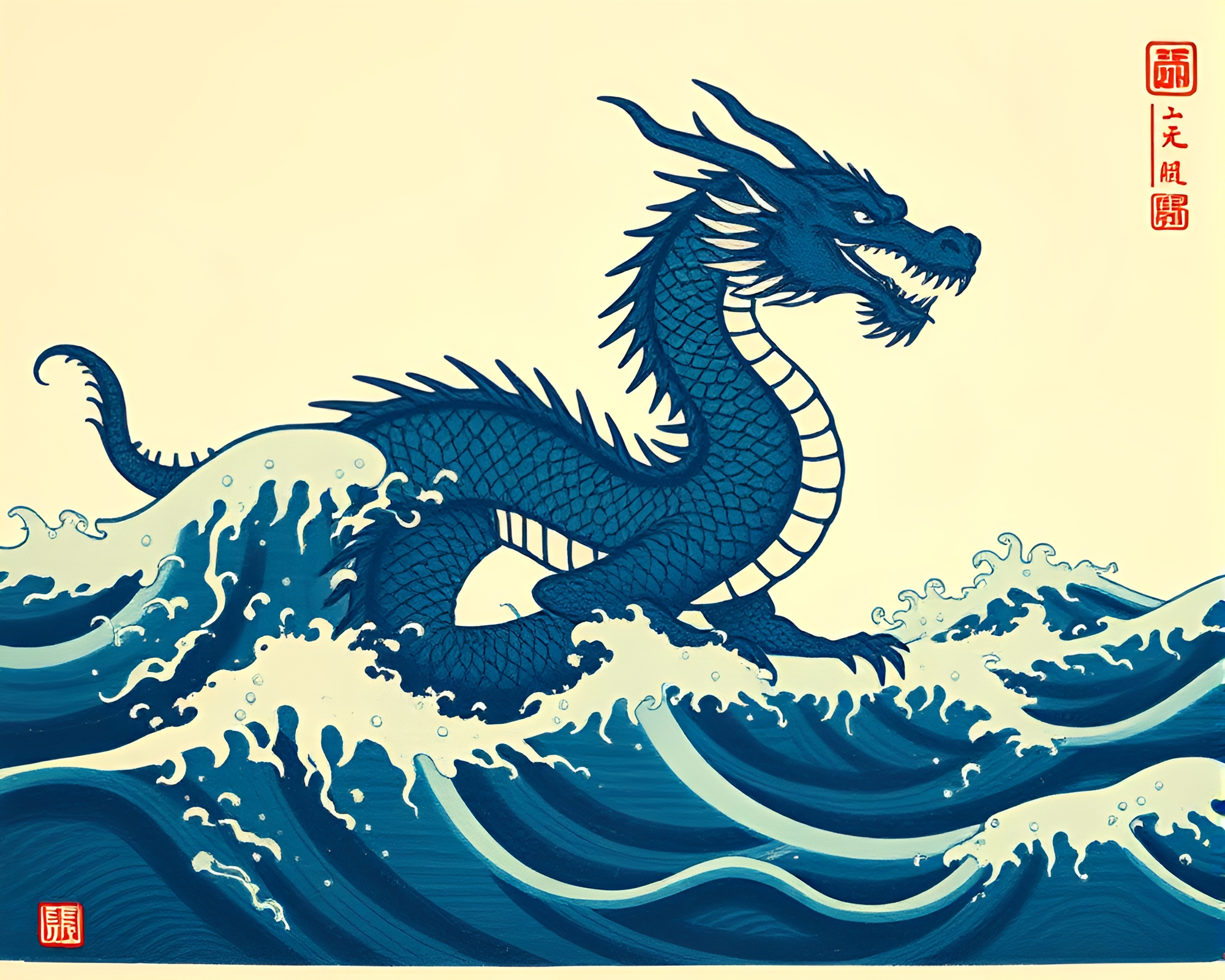 Majestic Dragon gazing over misty azure waters – free AI stock image