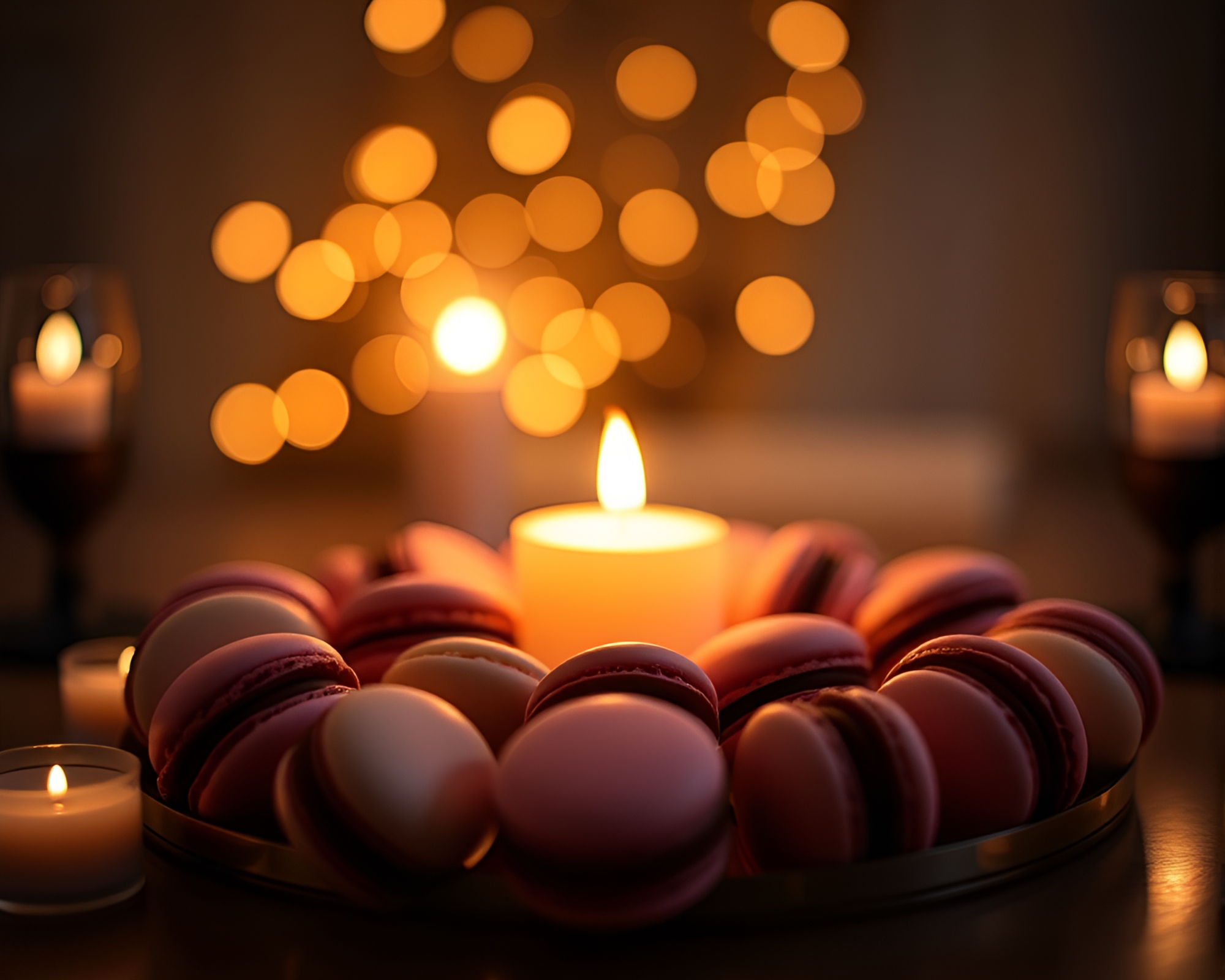 Delicate Macaron Circle in Candlelit Macro Photography – free AI stock image