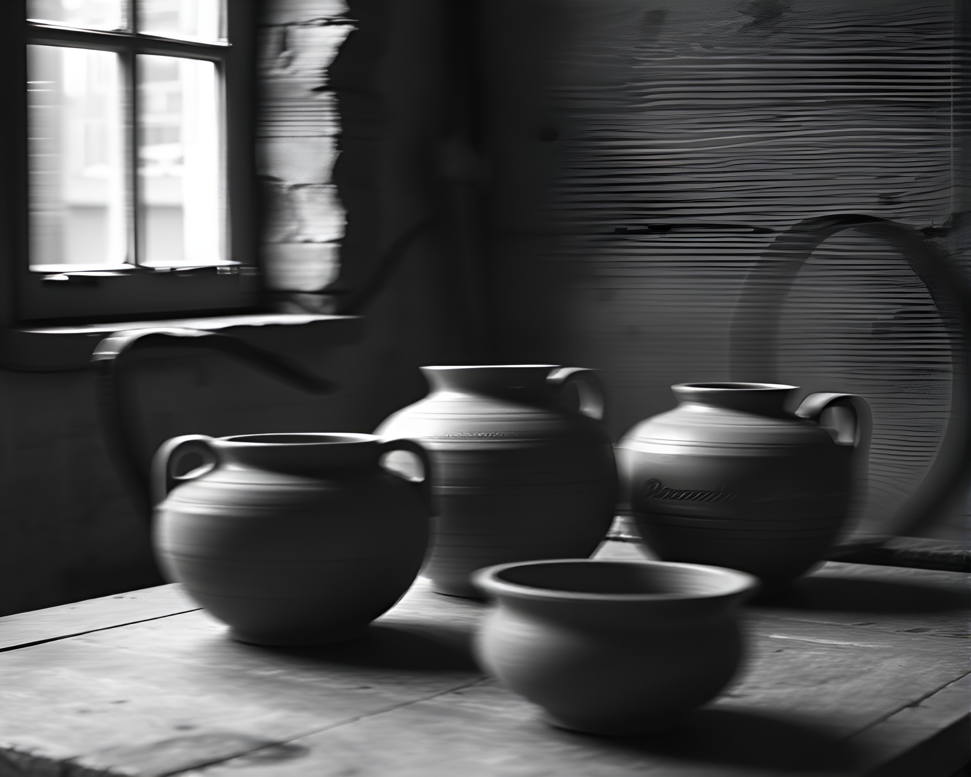 Rustic Pottery Pan Motion Blur Minimalist Design – free AI stock image