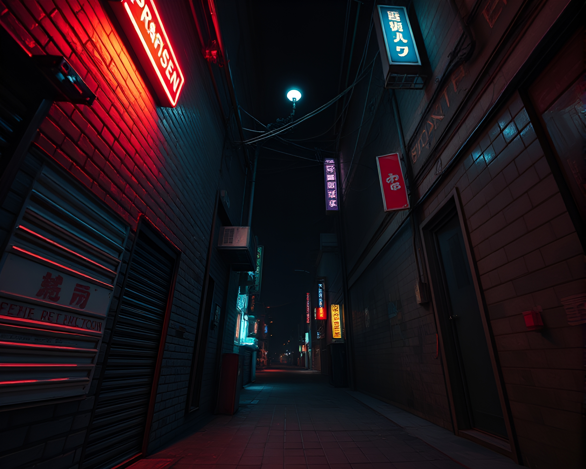 Cyberpunk Alley from Worm’s Eye View – free AI stock image