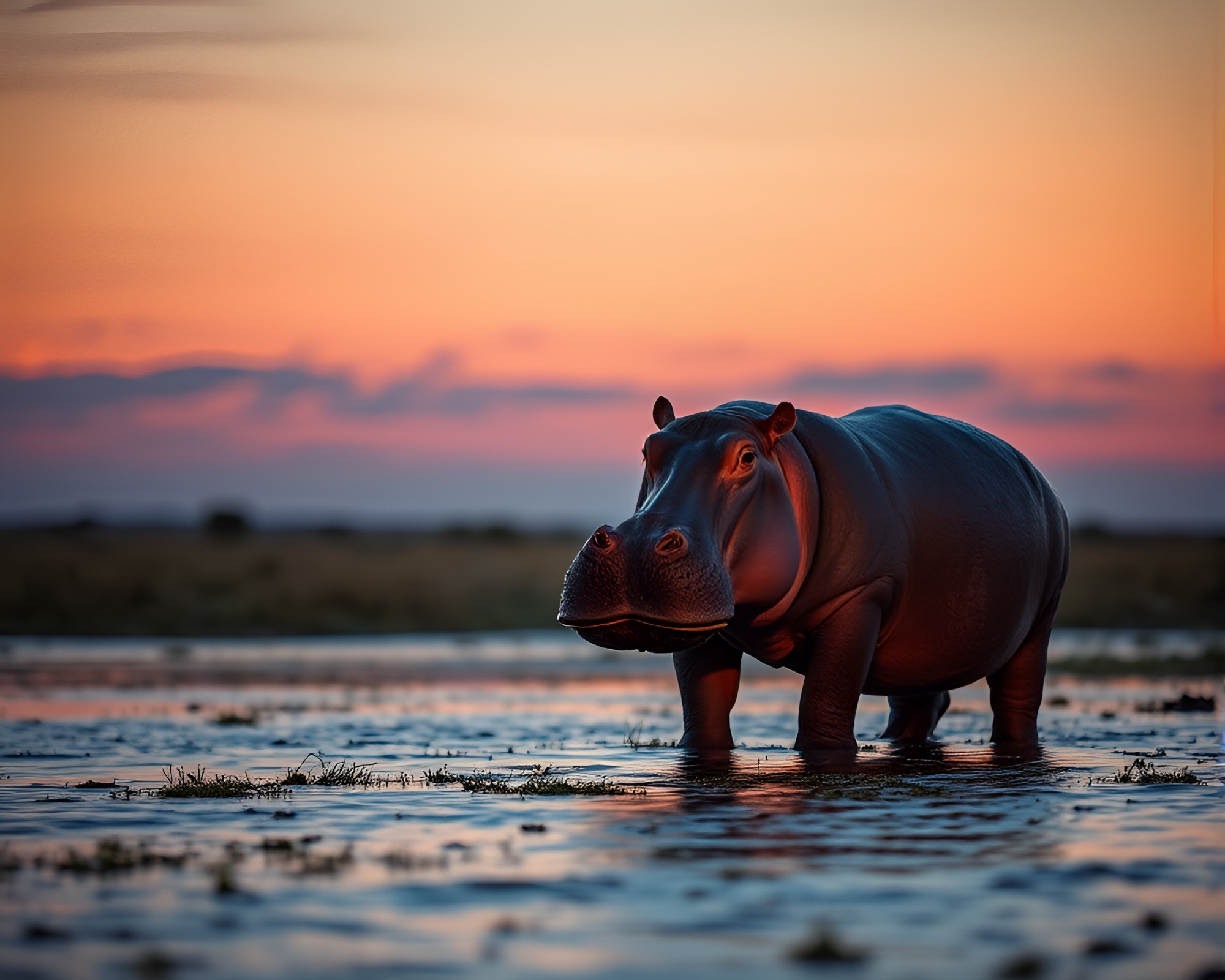 Hippopotamus at Dusk: Procedural Texture Rule of Thirds – free AI stock image