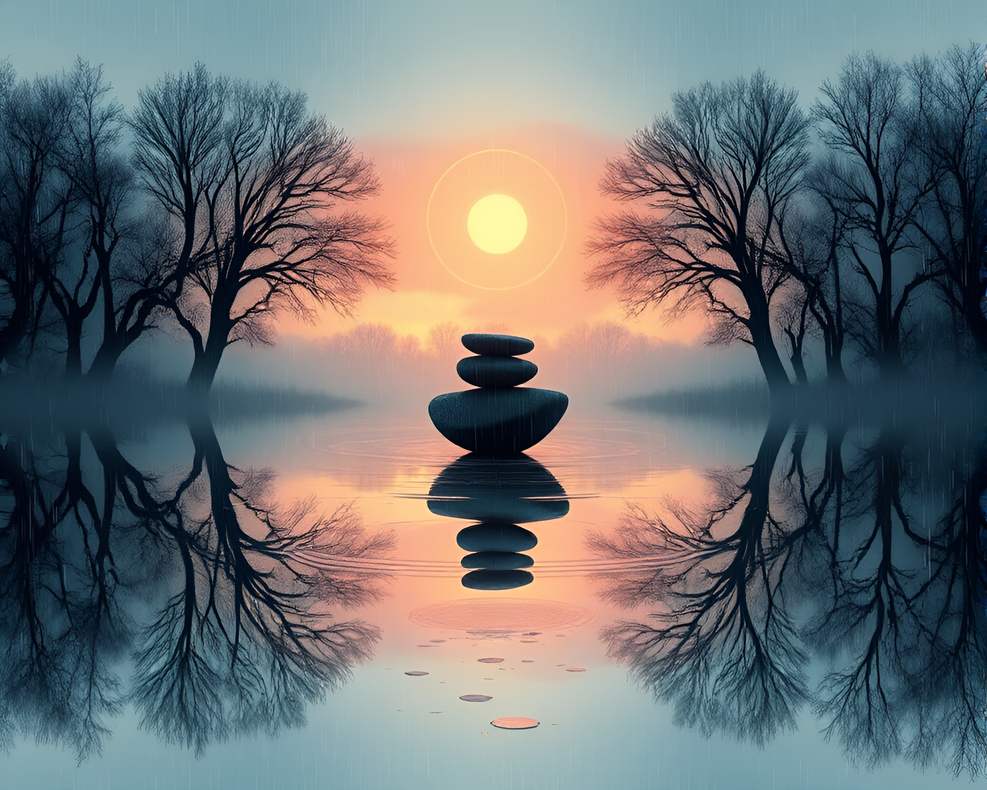 Enchanting Rainy Reflections in Magical Medical Circle – free AI stock image