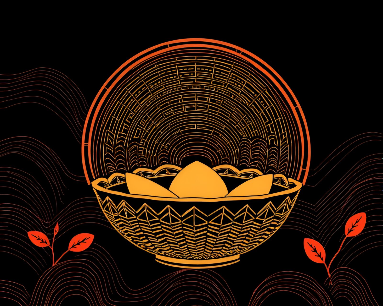 Earthy-toned dim sum basket in futuristic bio-organic style