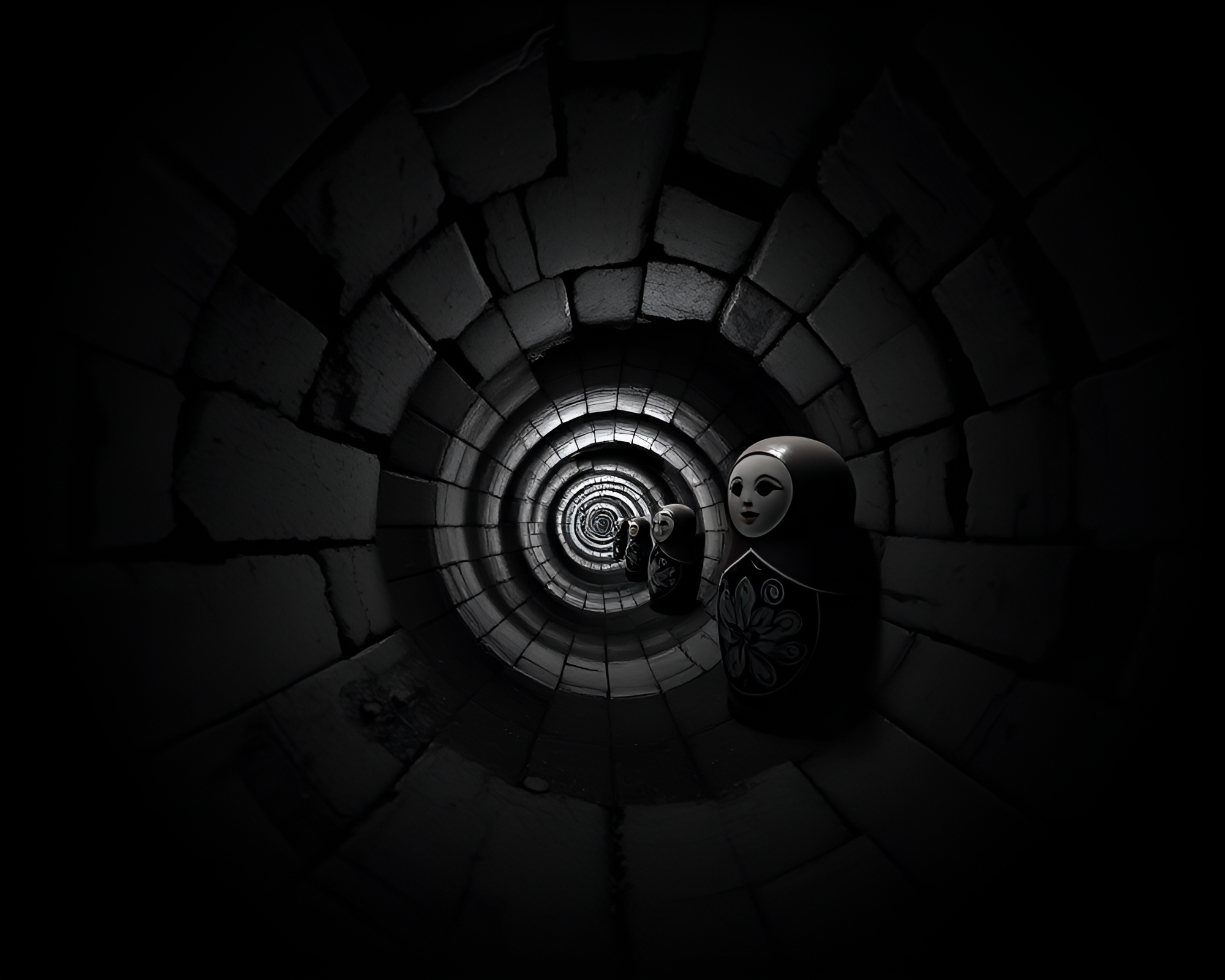 Enigmatic Matryoshka Fibonacci Spiral in Duochrome Basement – free AI stock image