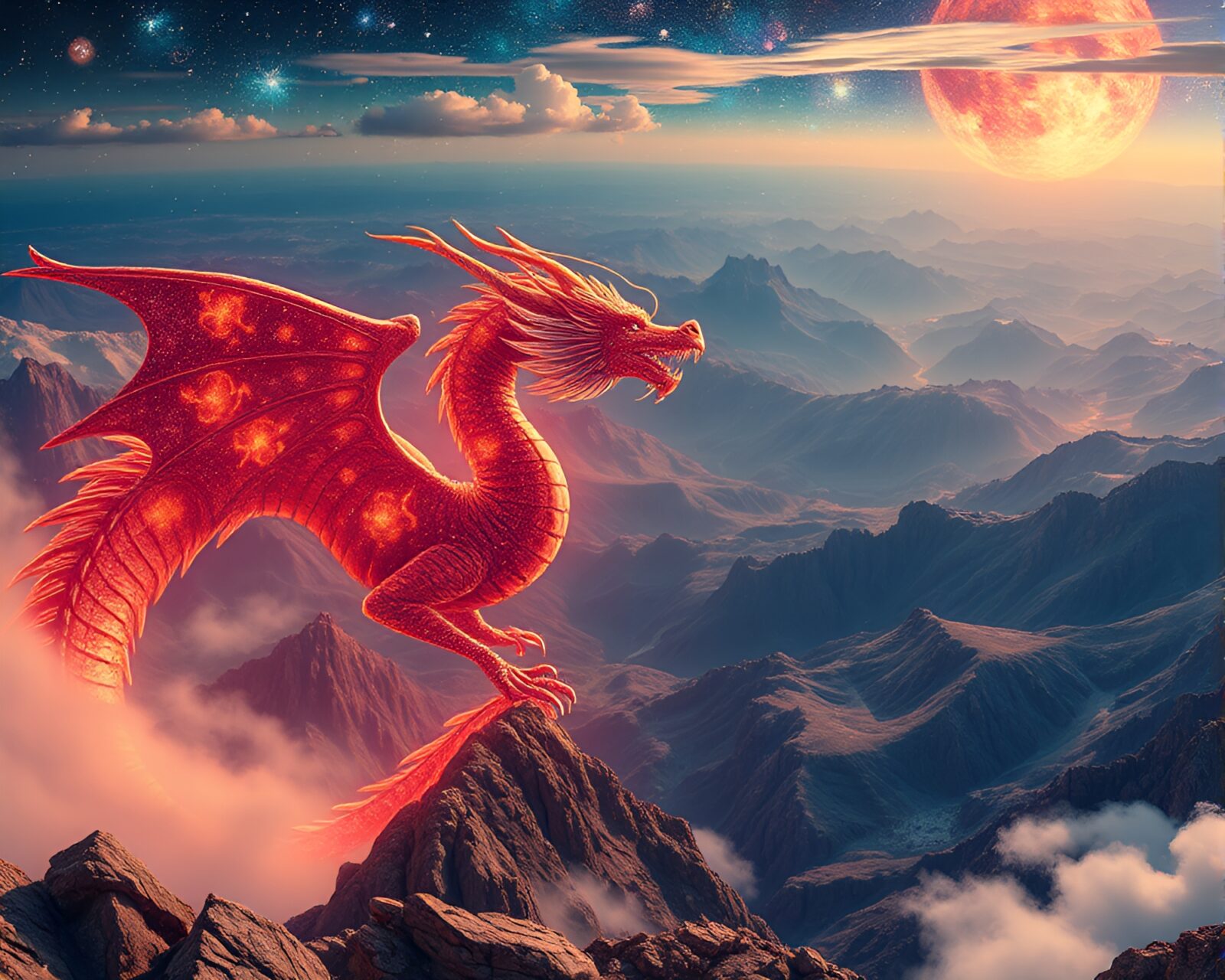 Vibrant celestial dragon blending with surreal shifting colors