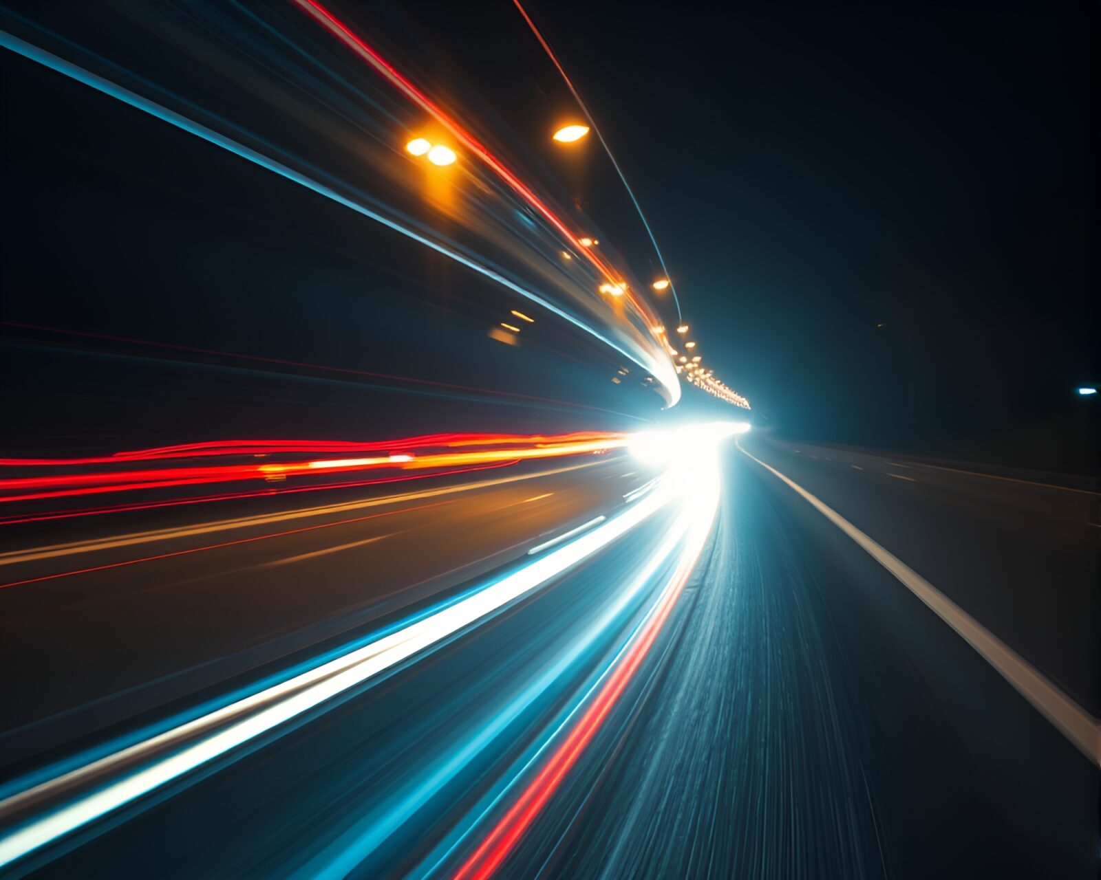 Ethereal banshee amidst vibrant LED car light trails