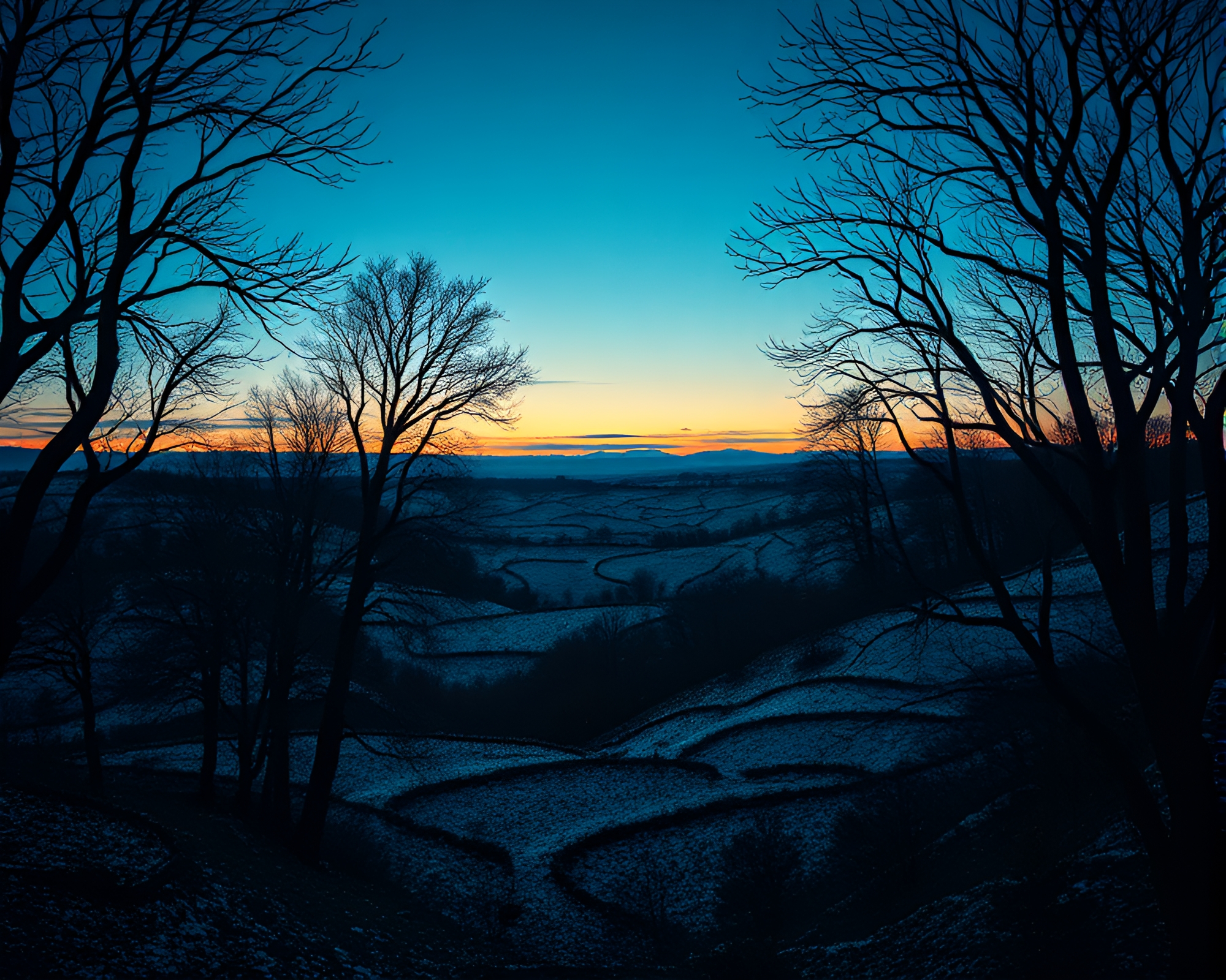 Twilight Tessellated Landscape Etching at Low-Angle Perspective – free AI stock image